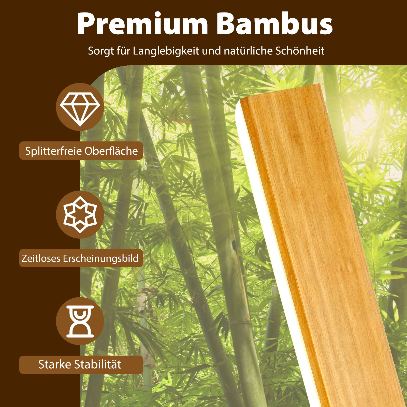 Bambusest põrandalamp, hämardatav LED-nurgalamp jalalülitiga, 3000 K-6000 K, 122 cm, naturaalne