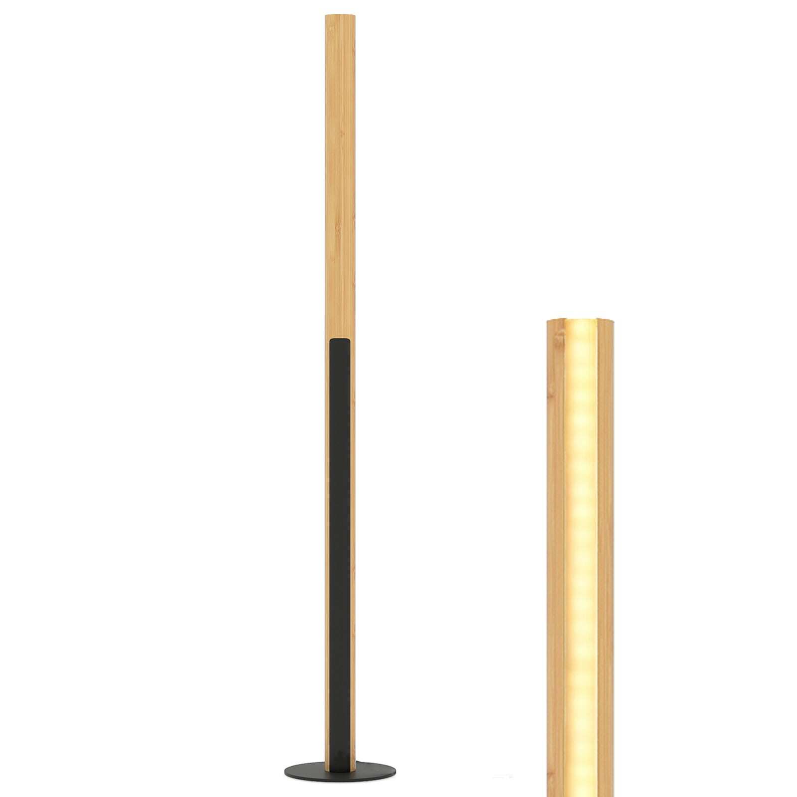 Bambusest põrandalamp, hämardatav LED-nurgalamp jalalülitiga, 3000 K-6000 K, 122 cm, naturaalne