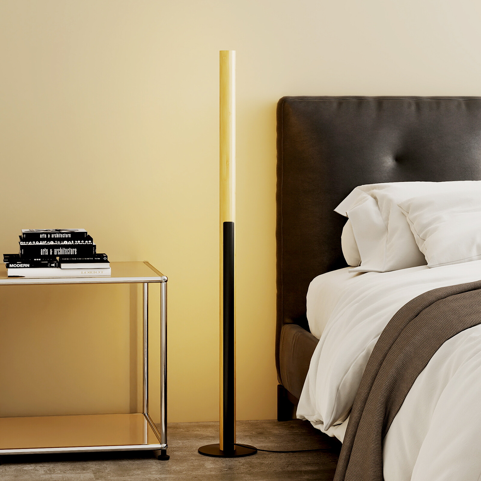 Bambusest põrandalamp, hämardatav LED-nurgalamp jalalülitiga, 3000 K-6000 K, 122 cm, naturaalne