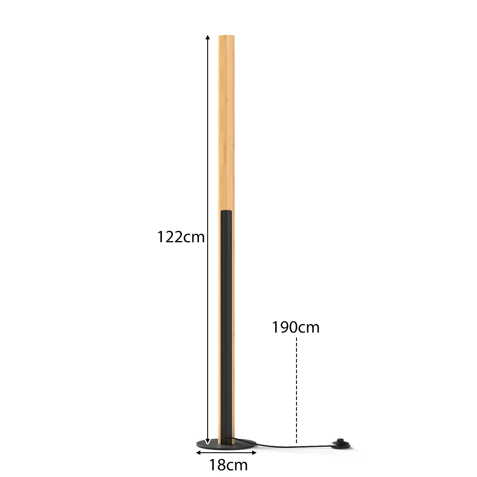 Bambusest põrandalamp, hämardatav LED-nurgalamp jalalülitiga, 3000 K-6000 K, 122 cm, naturaalne