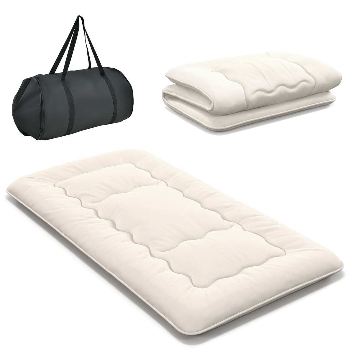 Jaapani futon madrats, tatami matt, kokkupandav madrats pestava kattega, beež, 200 x 90 x 10 cm
