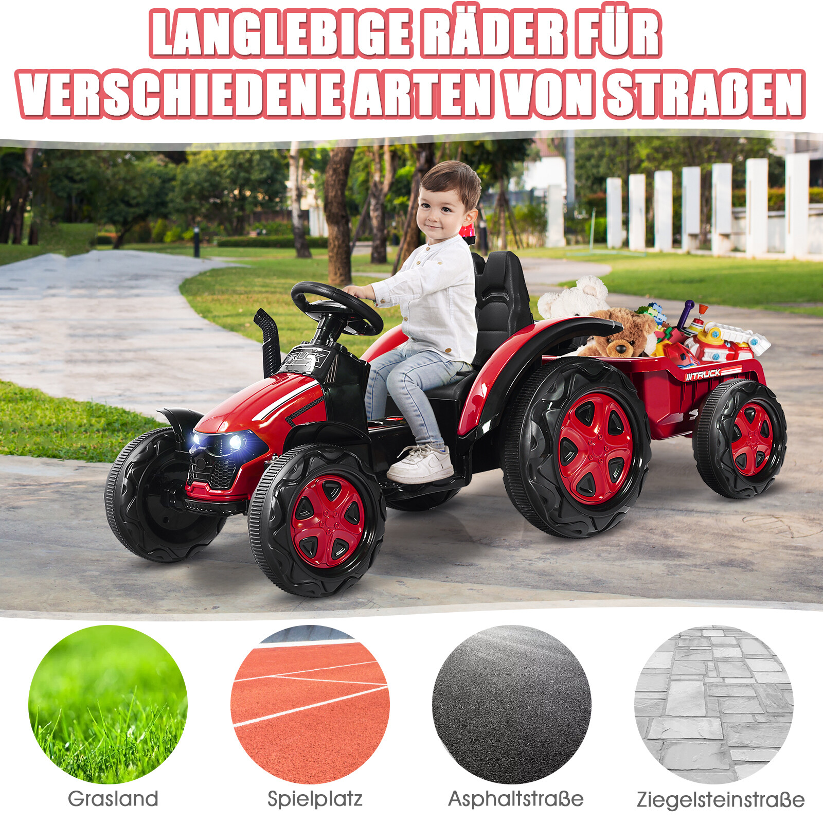 12 V traktor laste pealeistutav traktor eemaldatava haagisega 151 x 68 x 70 cm punane