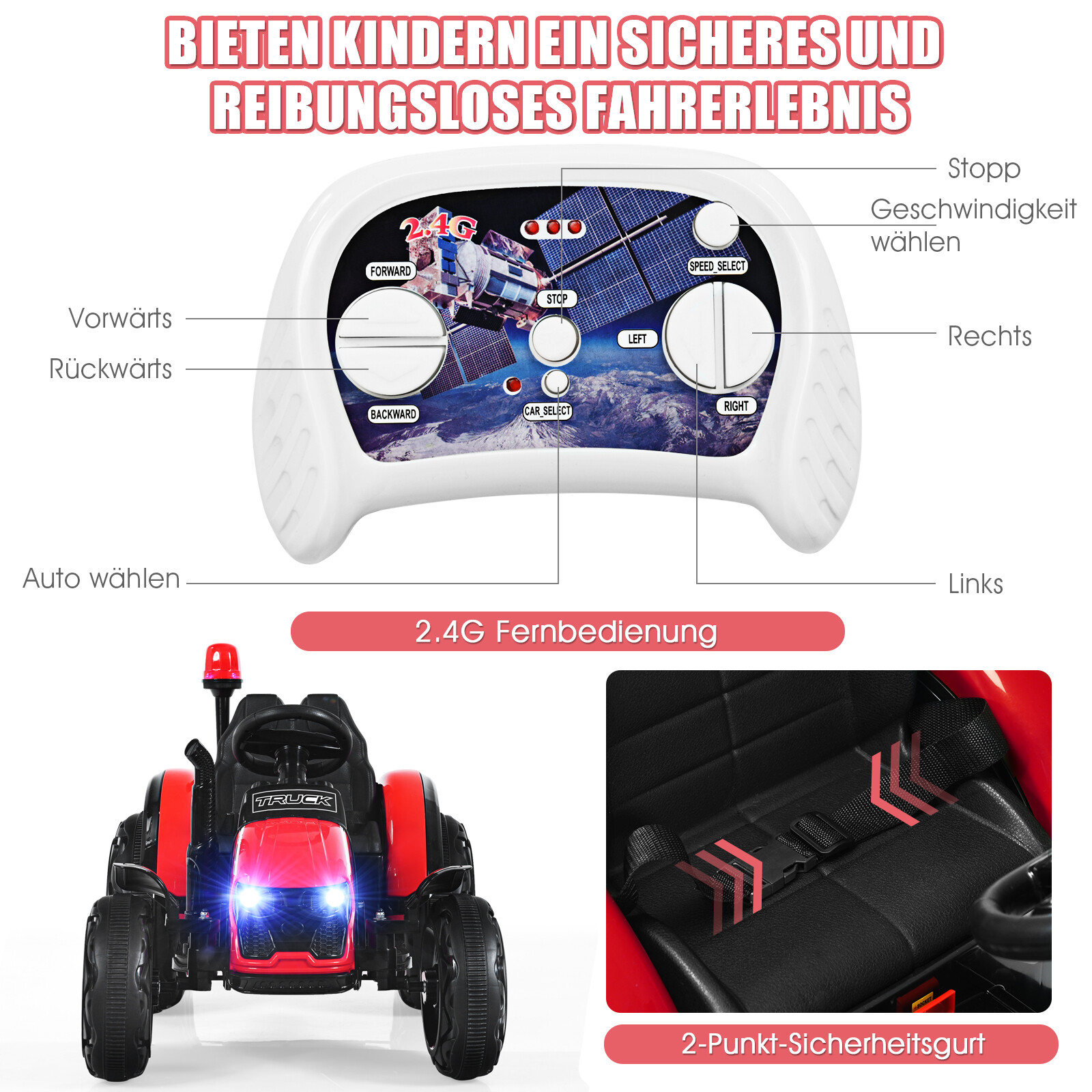 12 V traktor laste pealeistutav traktor eemaldatava haagisega 151 x 68 x 70 cm punane