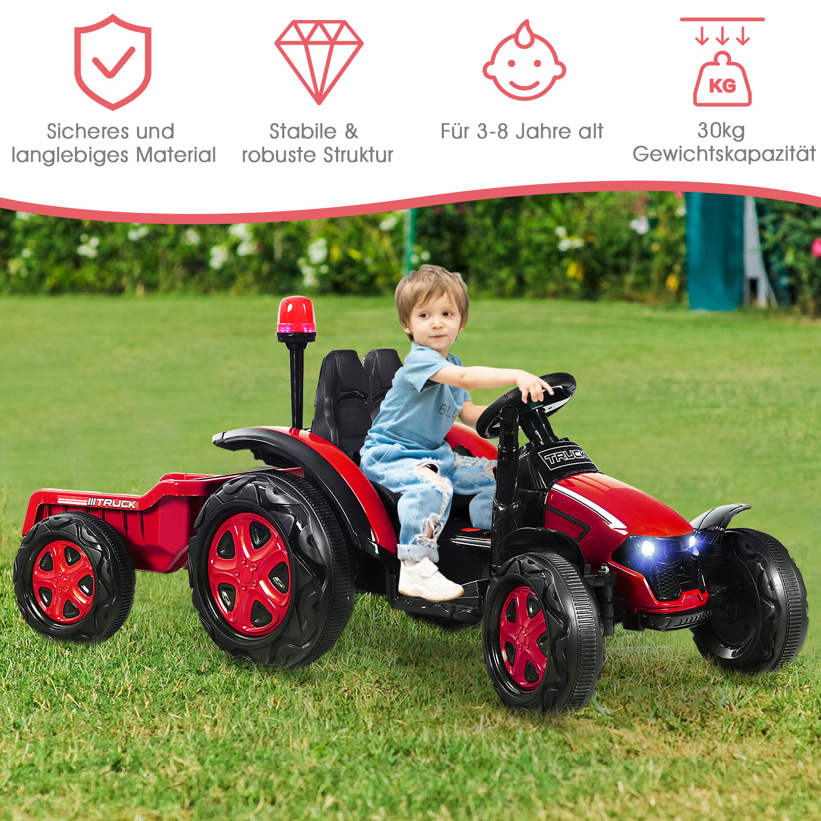 12 V traktor laste pealeistutav traktor eemaldatava haagisega 151 x 68 x 70 cm punane