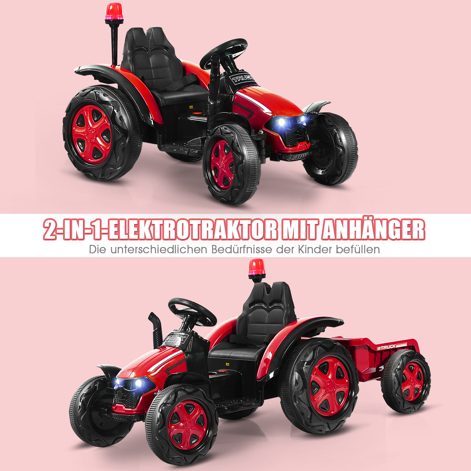 12 V traktor laste pealeistutav traktor eemaldatava haagisega 151 x 68 x 70 cm punane