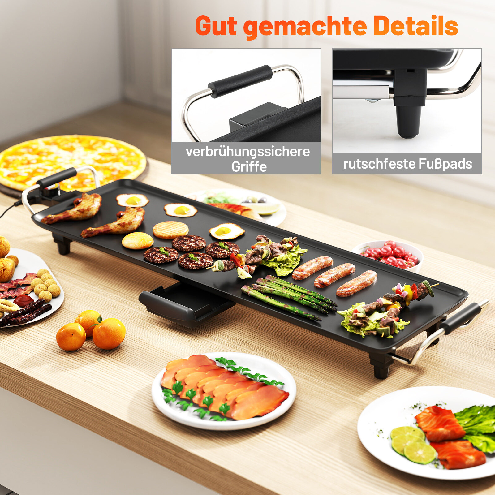 70 cm elektriline grillplaat mittenakkuva pinnaga, reguleeritava temperatuuri termostaadi ja teppanyaki grilli tilkumisalusega