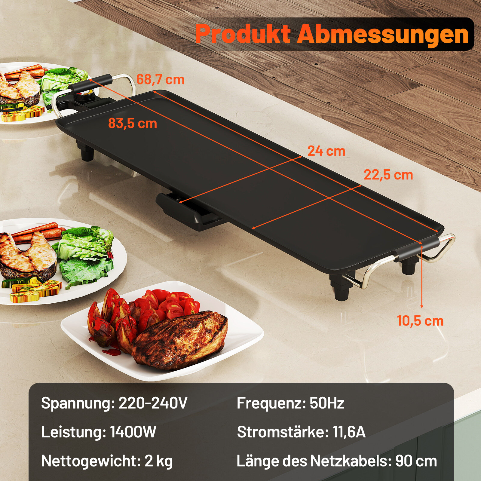 70 cm elektriline grillplaat mittenakkuva pinnaga, reguleeritava temperatuuri termostaadi ja teppanyaki grilli tilkumisalusega