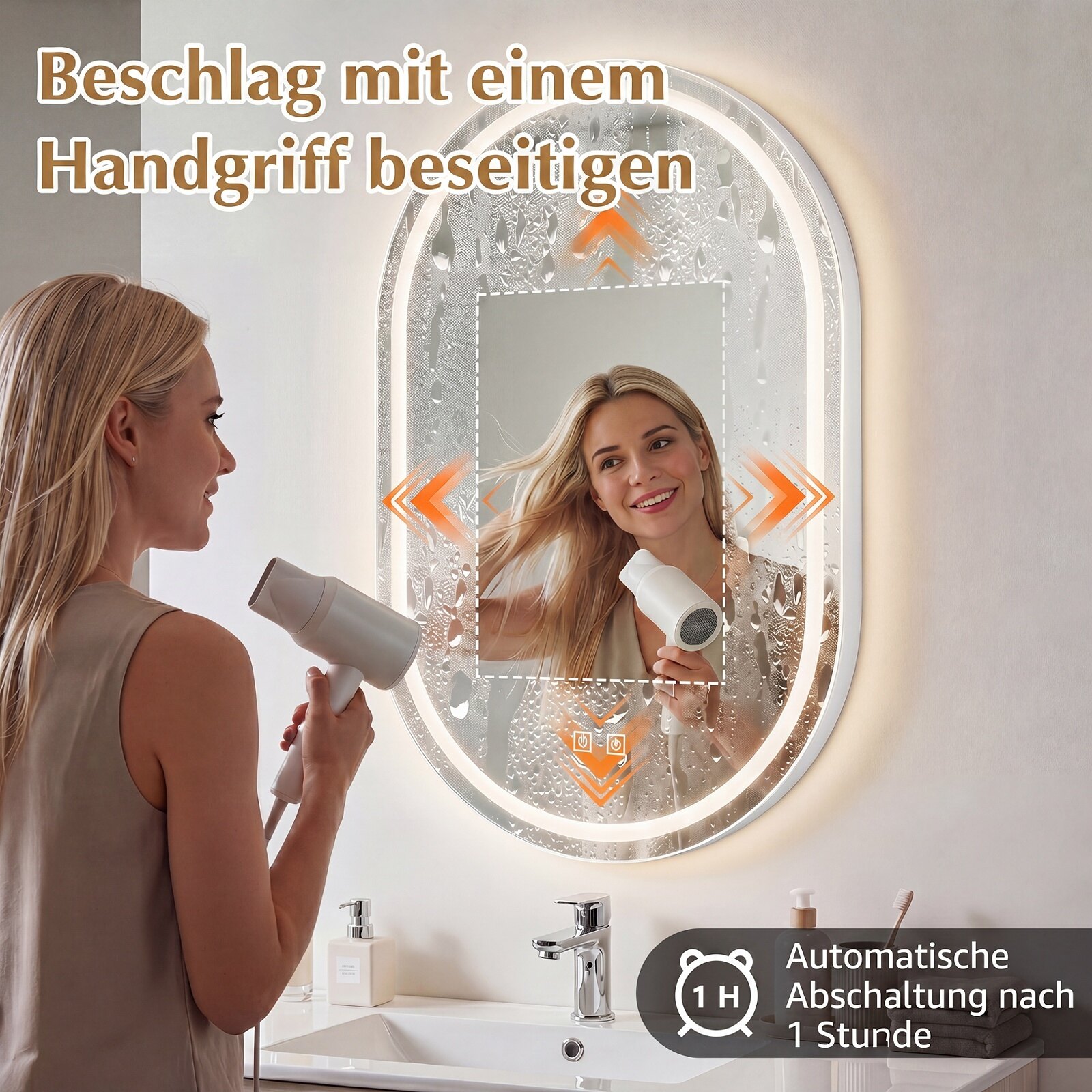 Vannitoa peegel valgustusega 50 x 80 cm LED-vannitoa peegel ovaalne uduvaba seinapeegel hõbedane