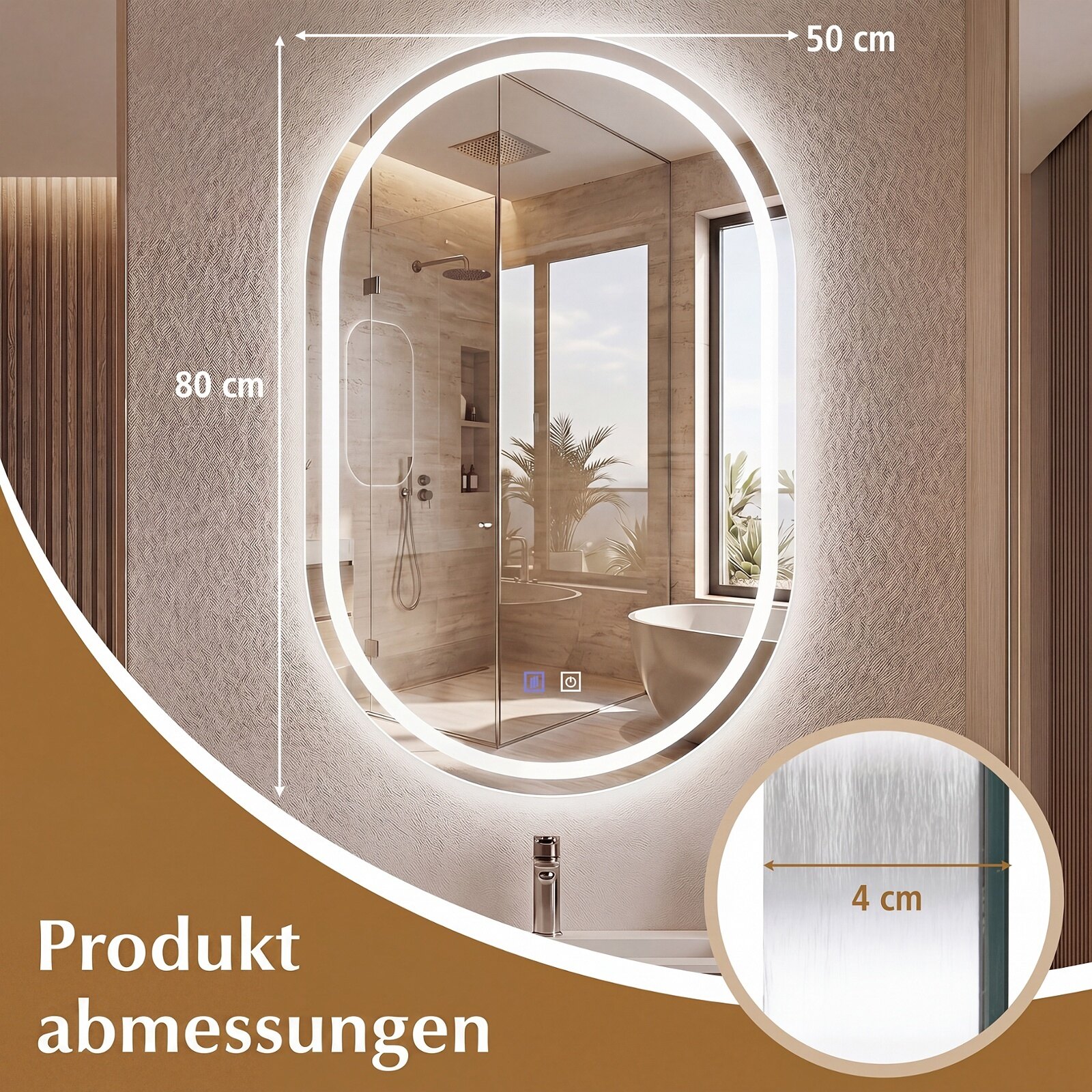 Vannitoa peegel valgustusega 50 x 80 cm LED-vannitoa peegel ovaalne uduvaba seinapeegel hõbedane