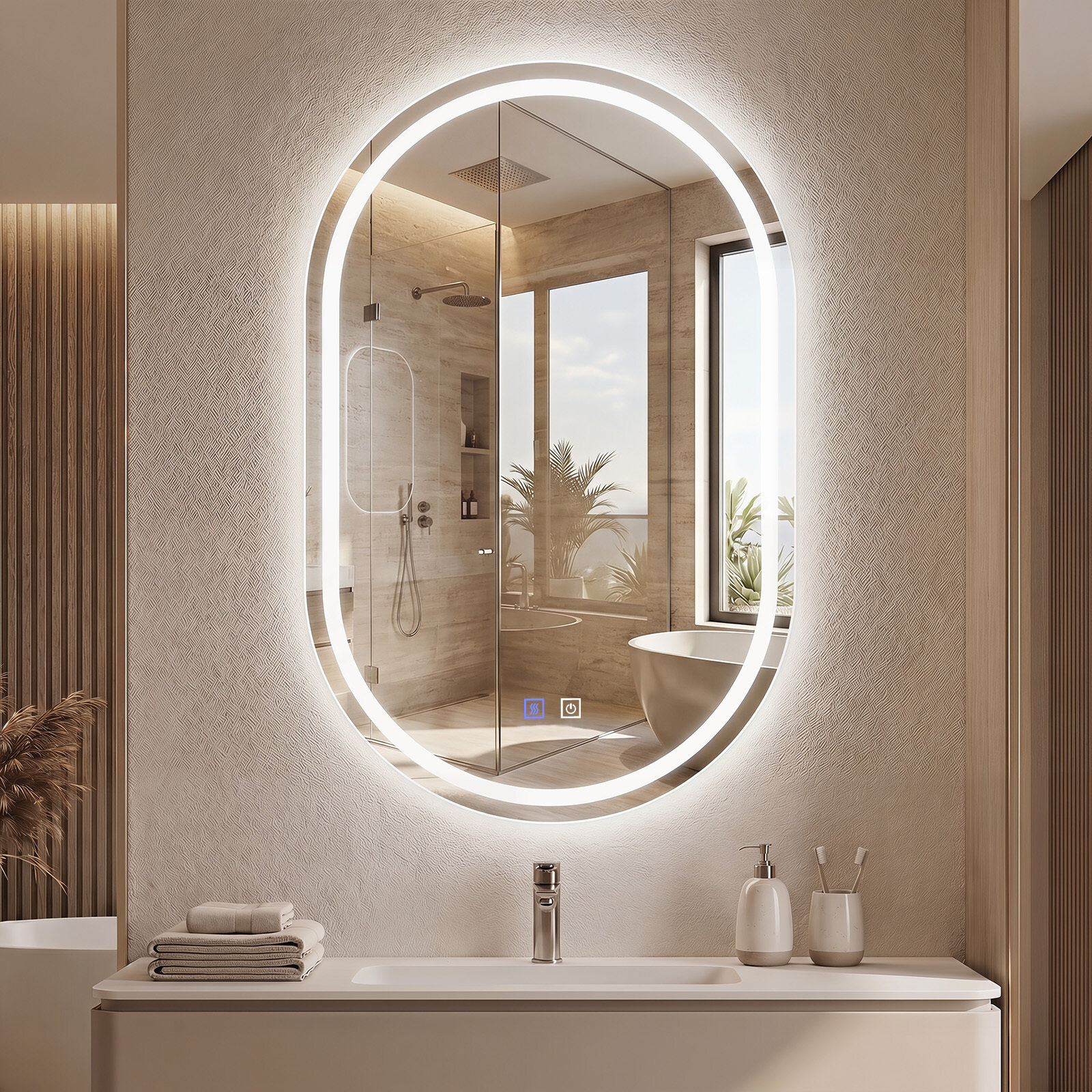 Vannitoa peegel valgustusega 50 x 80 cm LED-vannitoa peegel ovaalne uduvaba seinapeegel hõbedane