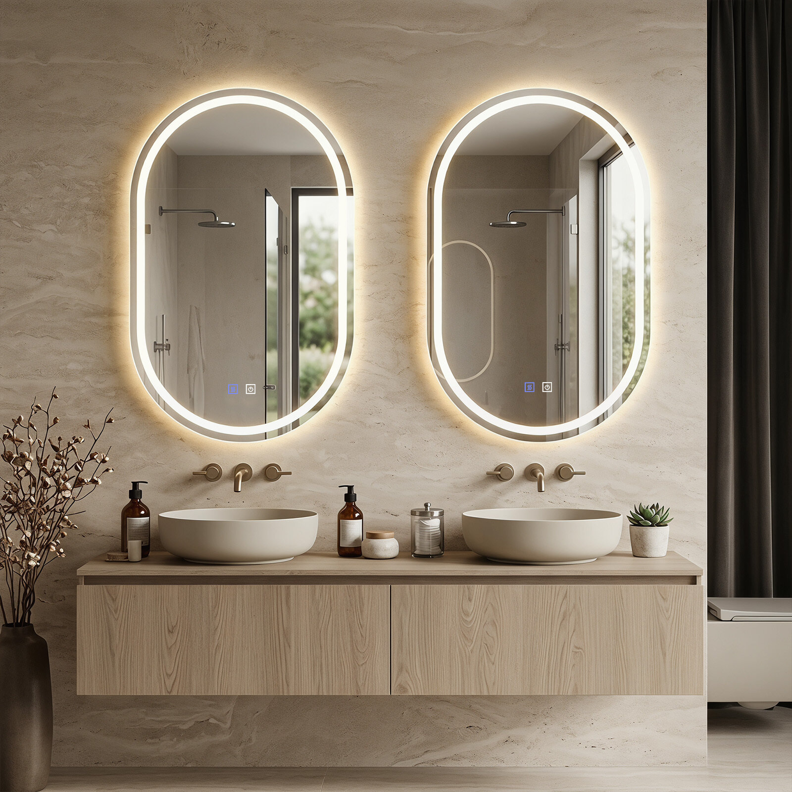 Vannitoa peegel valgustusega 50 x 80 cm LED-vannitoa peegel ovaalne uduvaba seinapeegel hõbedane