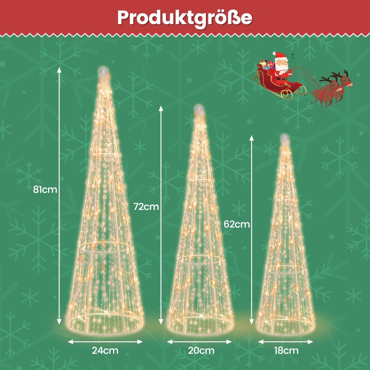 3 LED-jõulupuu koonusekujuline haldjatulede ja tähekeertega. Valgustatud jõulukaunistus