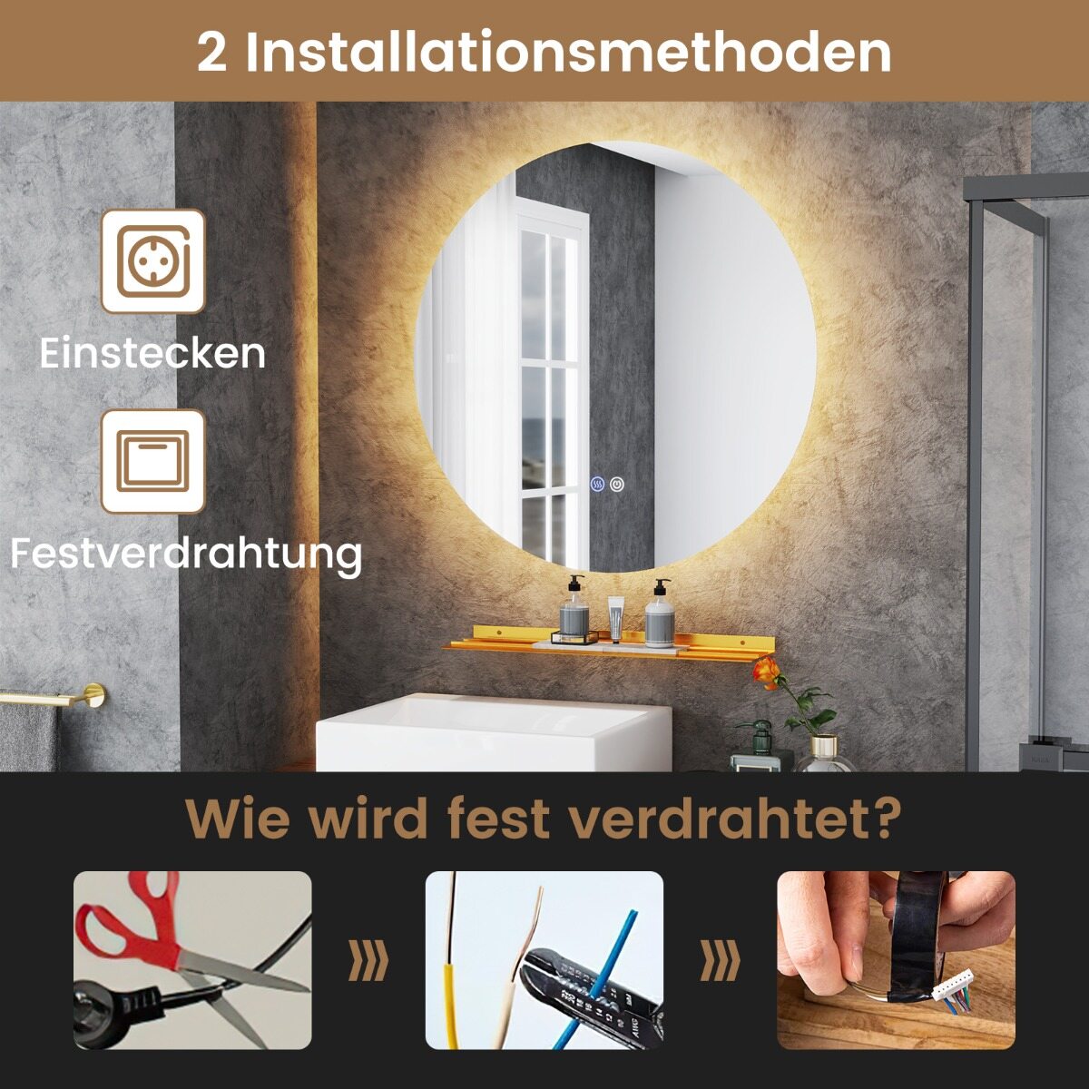 60 cm LED-vannitoa peegel 3 värvilise valguse ja reguleeritava heledusega, ise sulatamise funktsioonidega, meigipeegel