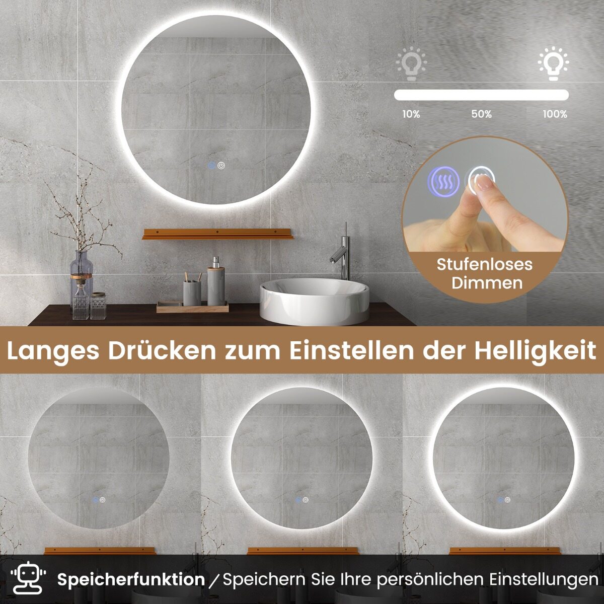 60 cm LED-vannitoa peegel 3 värvilise valguse ja reguleeritava heledusega, ise sulatamise funktsioonidega, meigipeegel