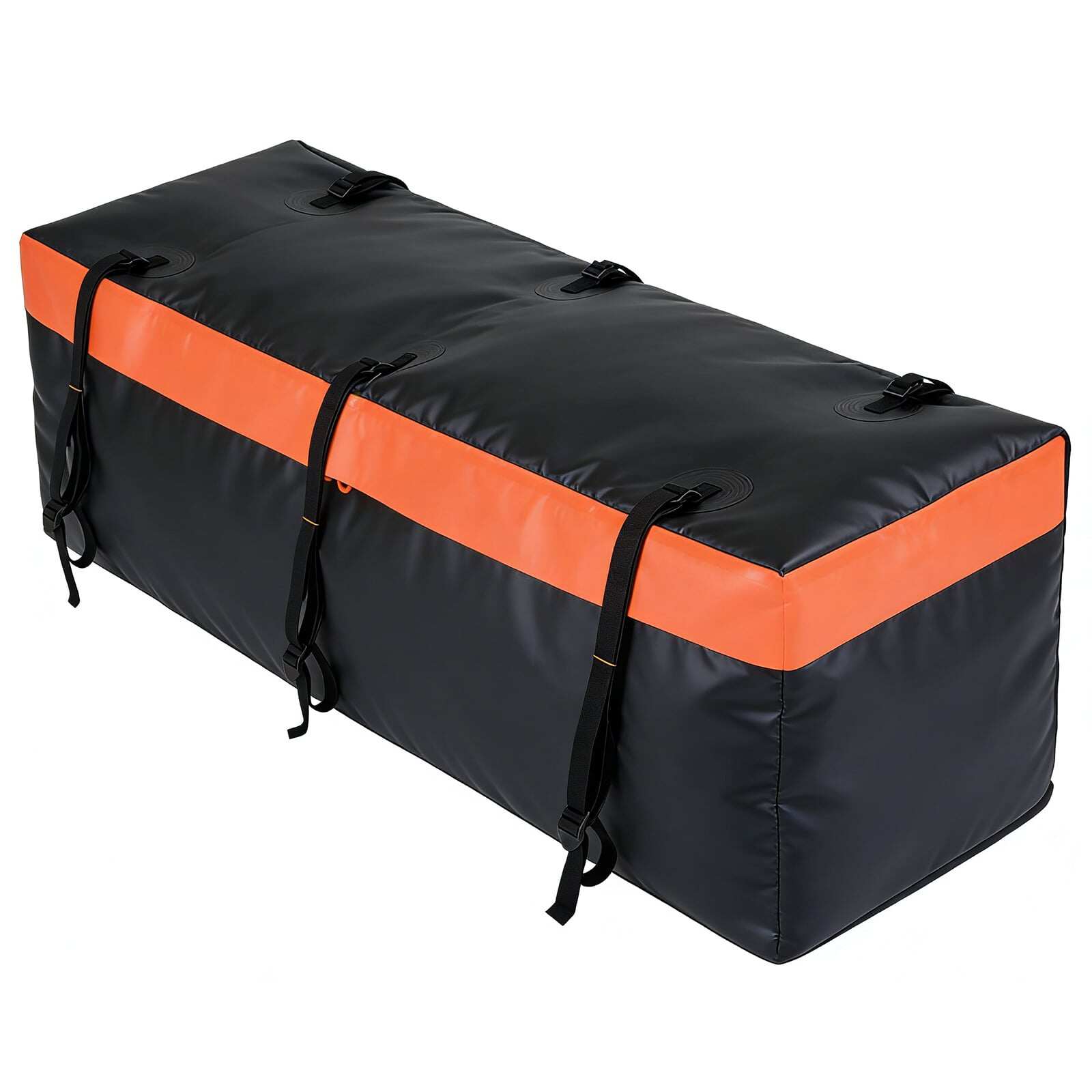 Tagumine pagasikast haakekonksule, 255 l, PVC, veekindel, kokkupandav, tugevdatud rihmad, auto pagasikott, oranž+must