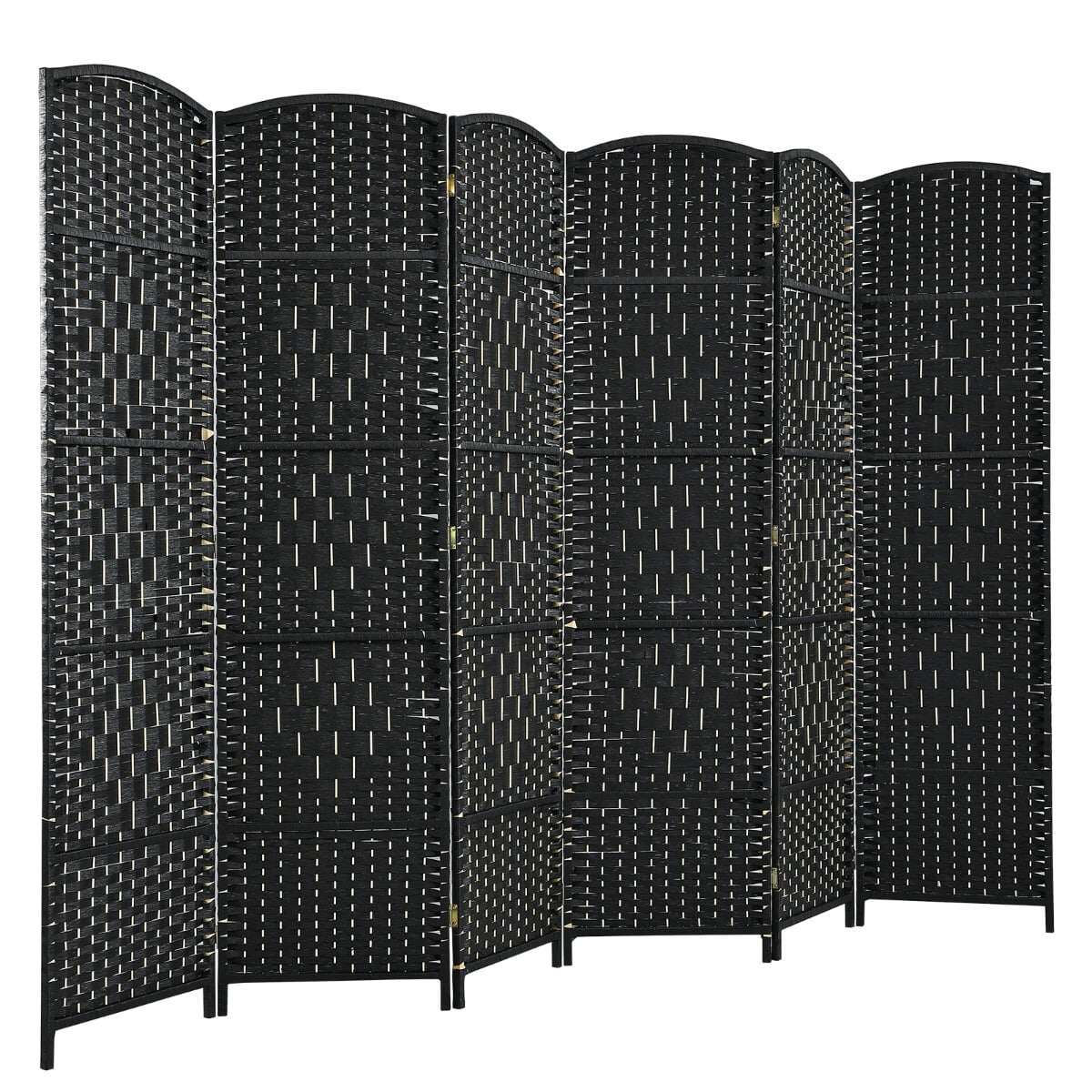 6-piece partition wall with paper fiber and poplar wood frame, foldable room divider, black 6-piece partition wall with paper fiber and poplar wood frame, foldable room divider, black