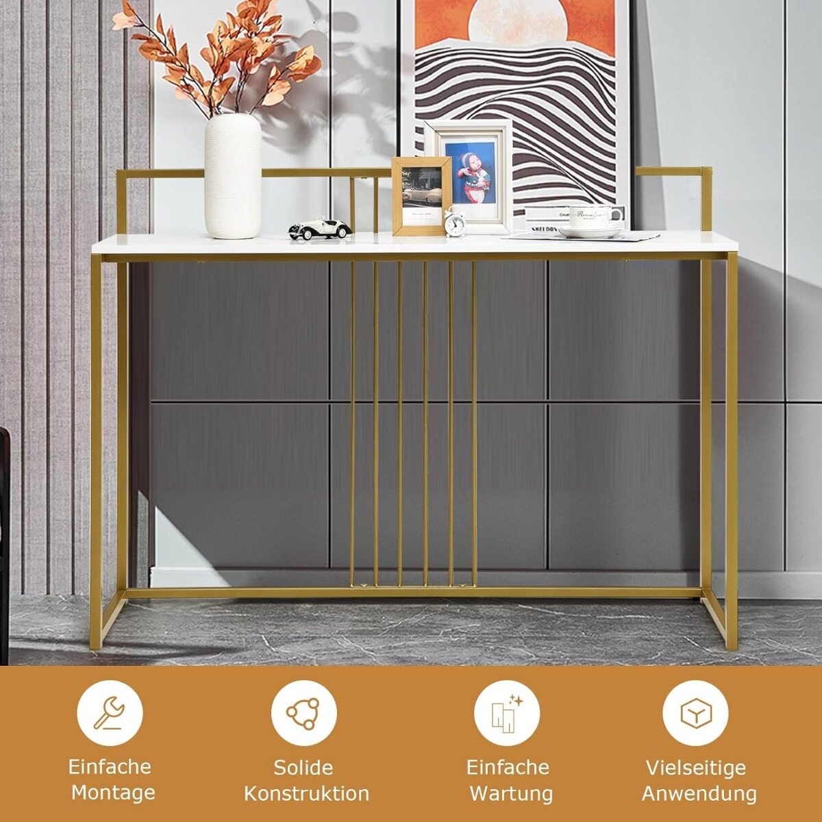 Moodne minimalistlik konsoollaud kunstmarmorist lauaplaadiga