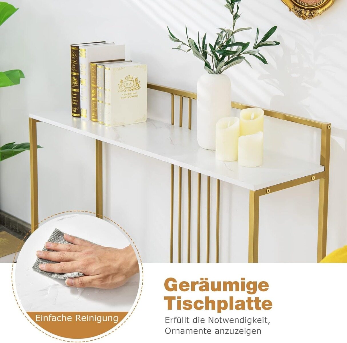 Moodne minimalistlik konsoollaud kunstmarmorist lauaplaadiga