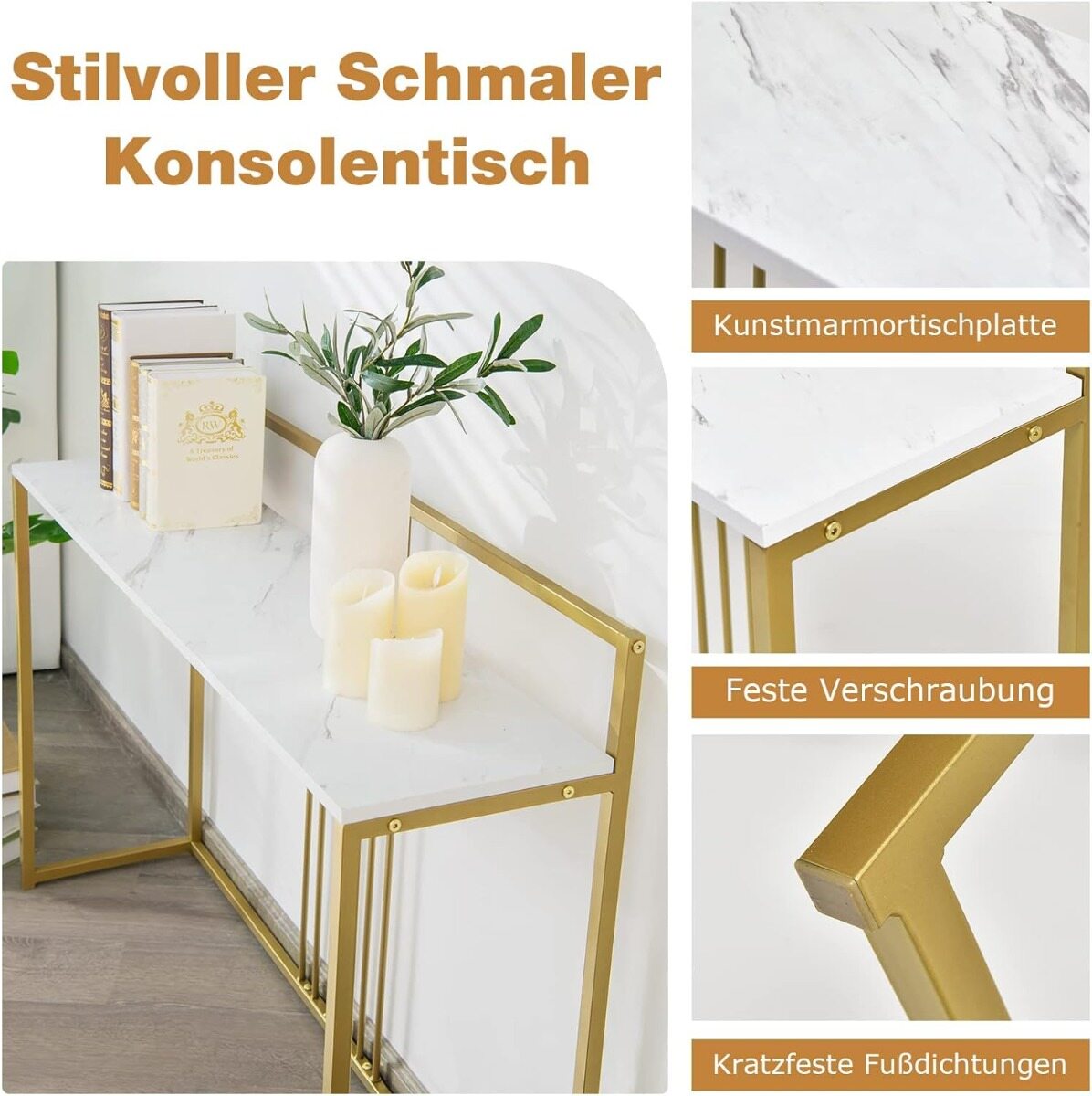 Moodne minimalistlik konsoollaud kunstmarmorist lauaplaadiga