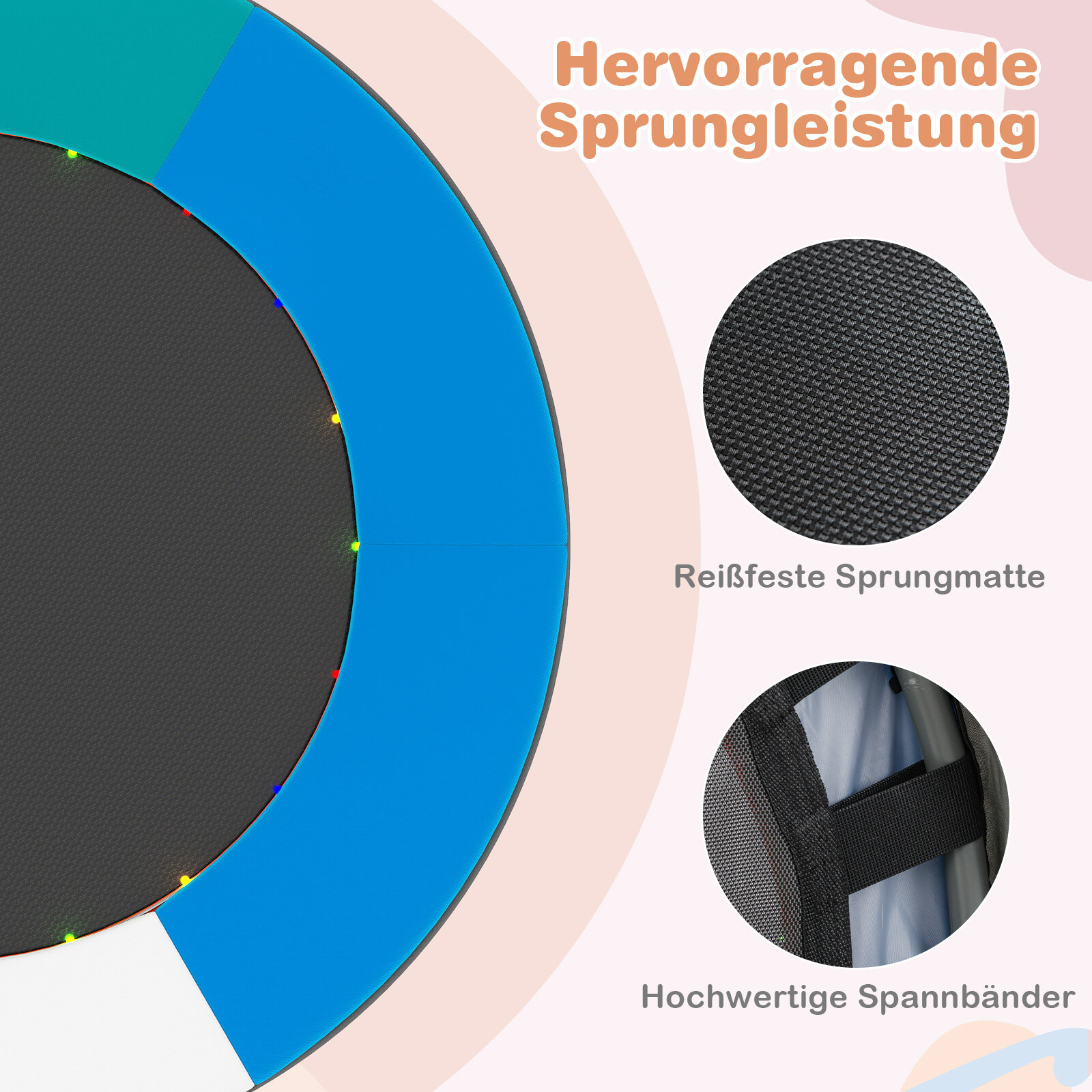 Ø90 cm laste batuut LED-valgustuse, käepideme ja kandekotiga, minibatuut, helesinine