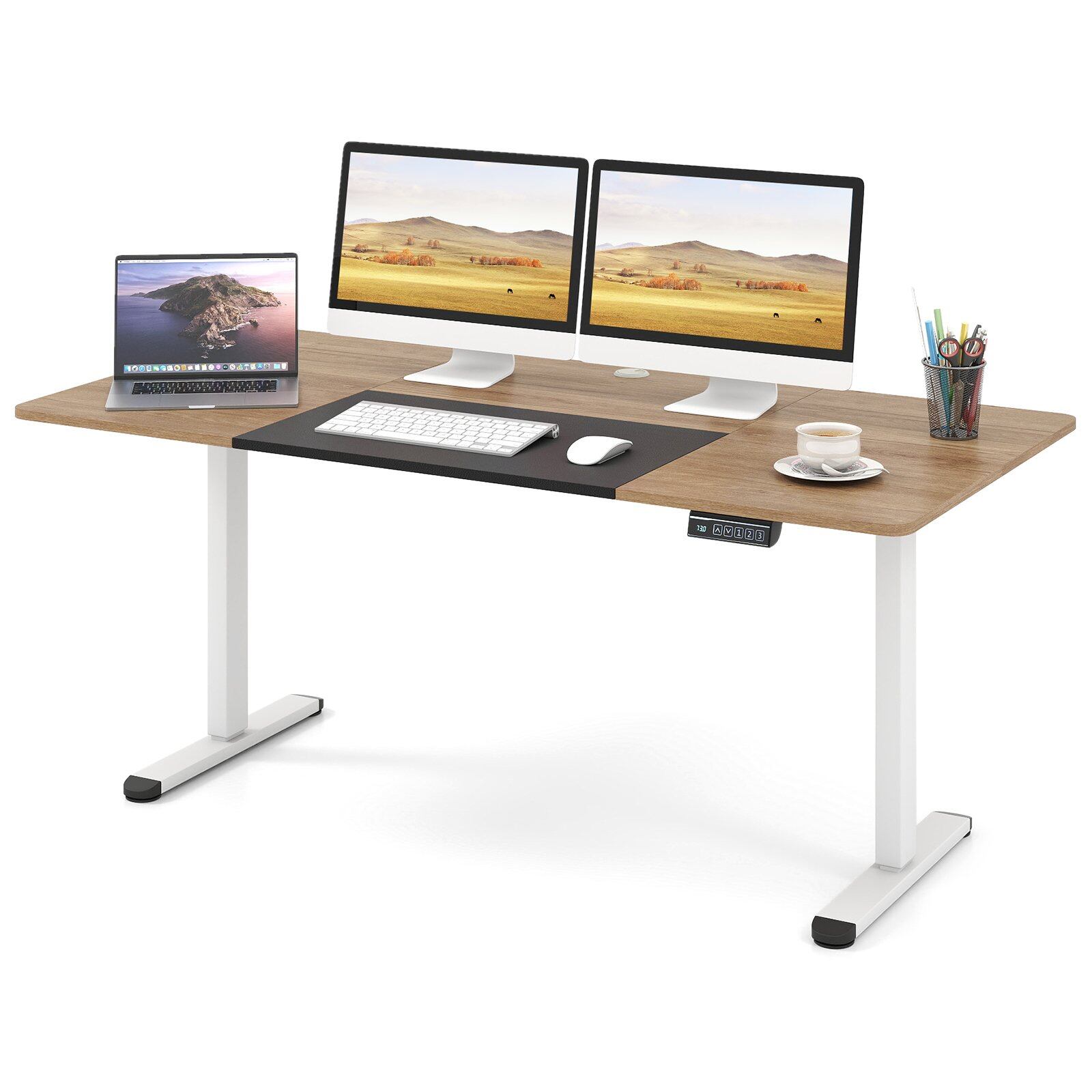 Elektriline seisulaud 140 x 70 cm kõrguse reguleerimisega laud ergonoomiline seisulaud beež