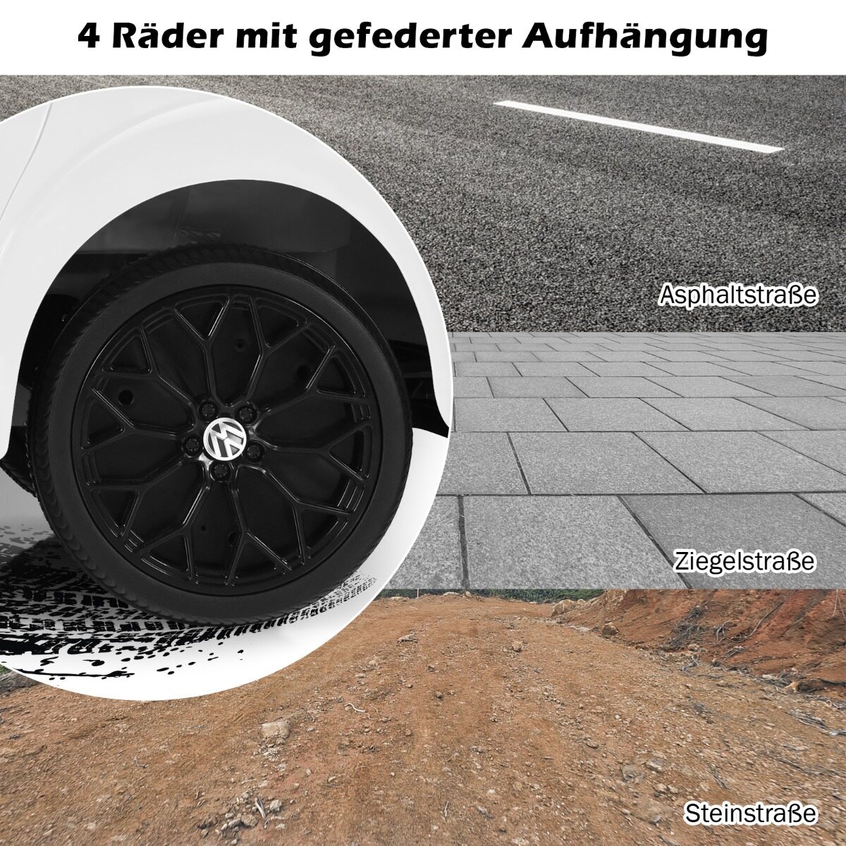 VW Beetle lasteauto muusika ja 2 valgustusrežiimiga, sh 2,4 G kaugjuhtimispult, valge