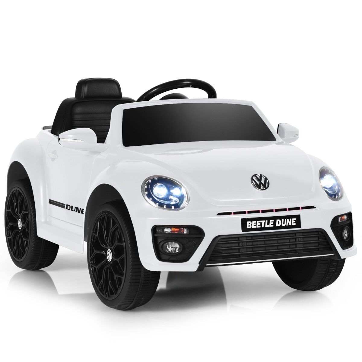 VW Beetle lasteauto muusika ja 2 valgustusrežiimiga, sh 2,4 G kaugjuhtimispult, valge