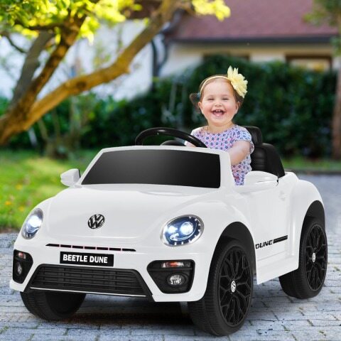 VW Beetle lasteauto muusika ja 2 valgustusrežiimiga, sh 2,4 G kaugjuhtimispult, valge
