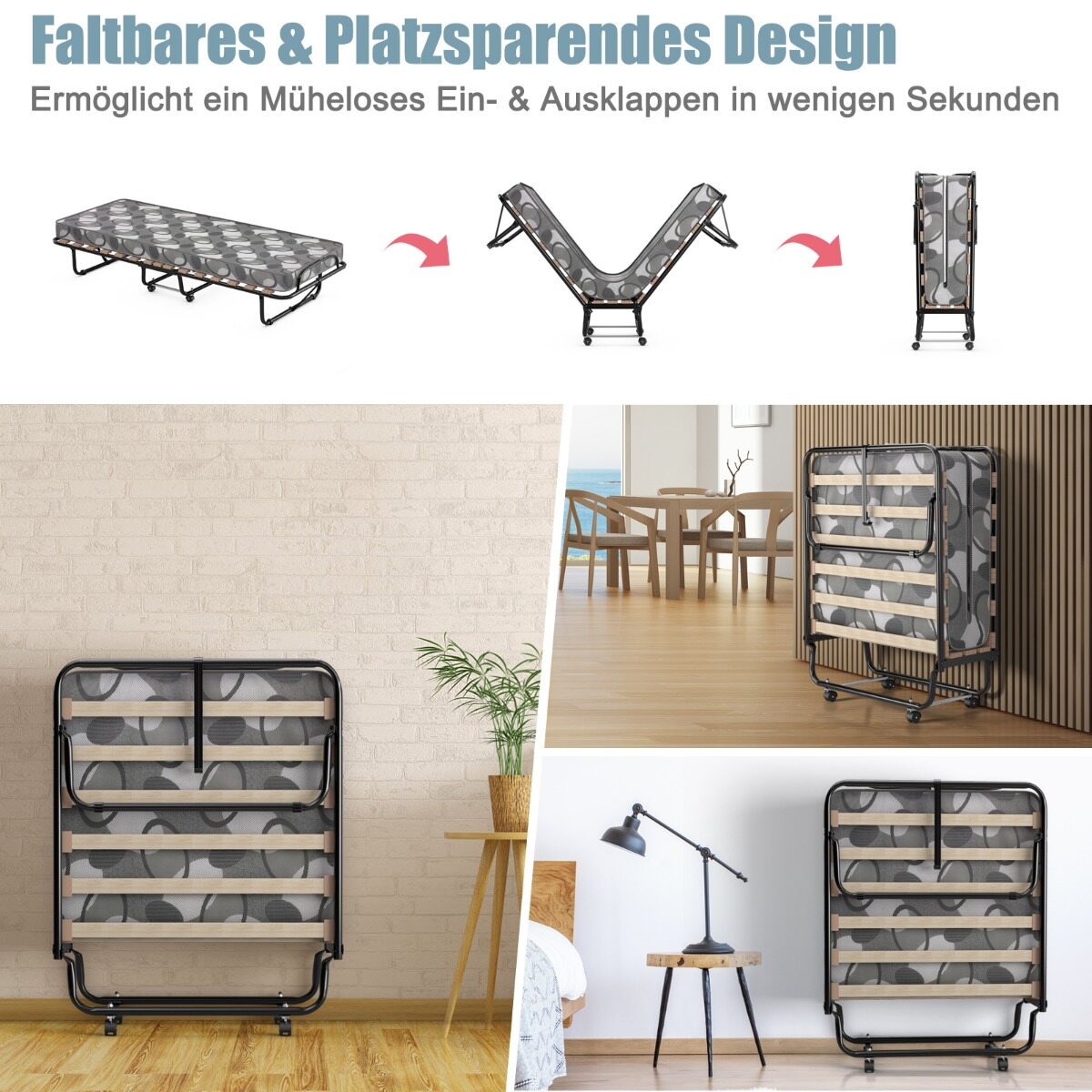 Kokkupandav voodi madratsiga Kaasaskantav ja rullitav külalistevoodi 190 x 80 x 33 cm Hall Valmistatud Itaalias Päritolumaa: Itaalia