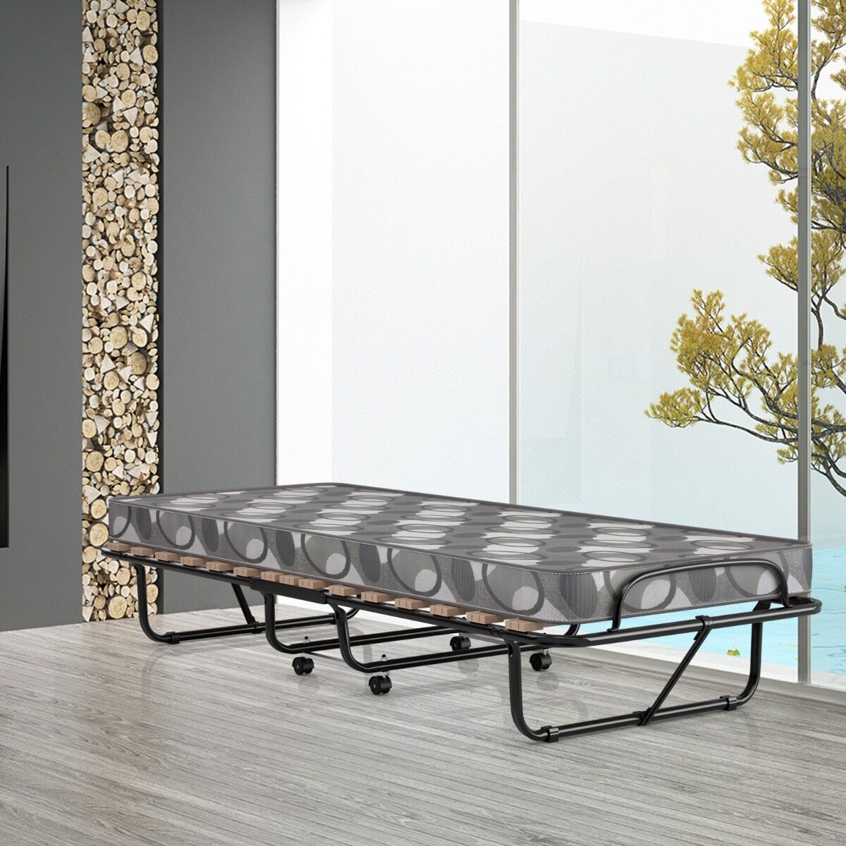 Kokkupandav voodi madratsiga Kaasaskantav ja rullitav külalistevoodi 190 x 80 x 33 cm Hall Valmistatud Itaalias Päritolumaa: Itaalia