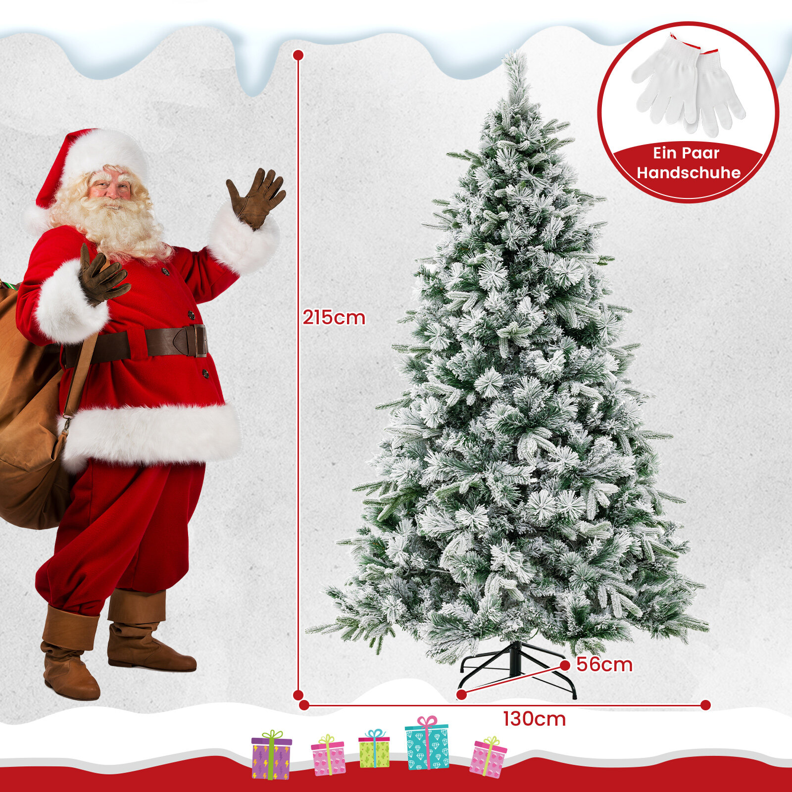 210 cm kunstkuusk lume ja valgustava kuusepuuga, millel on 300 sooja valget LED-tuld