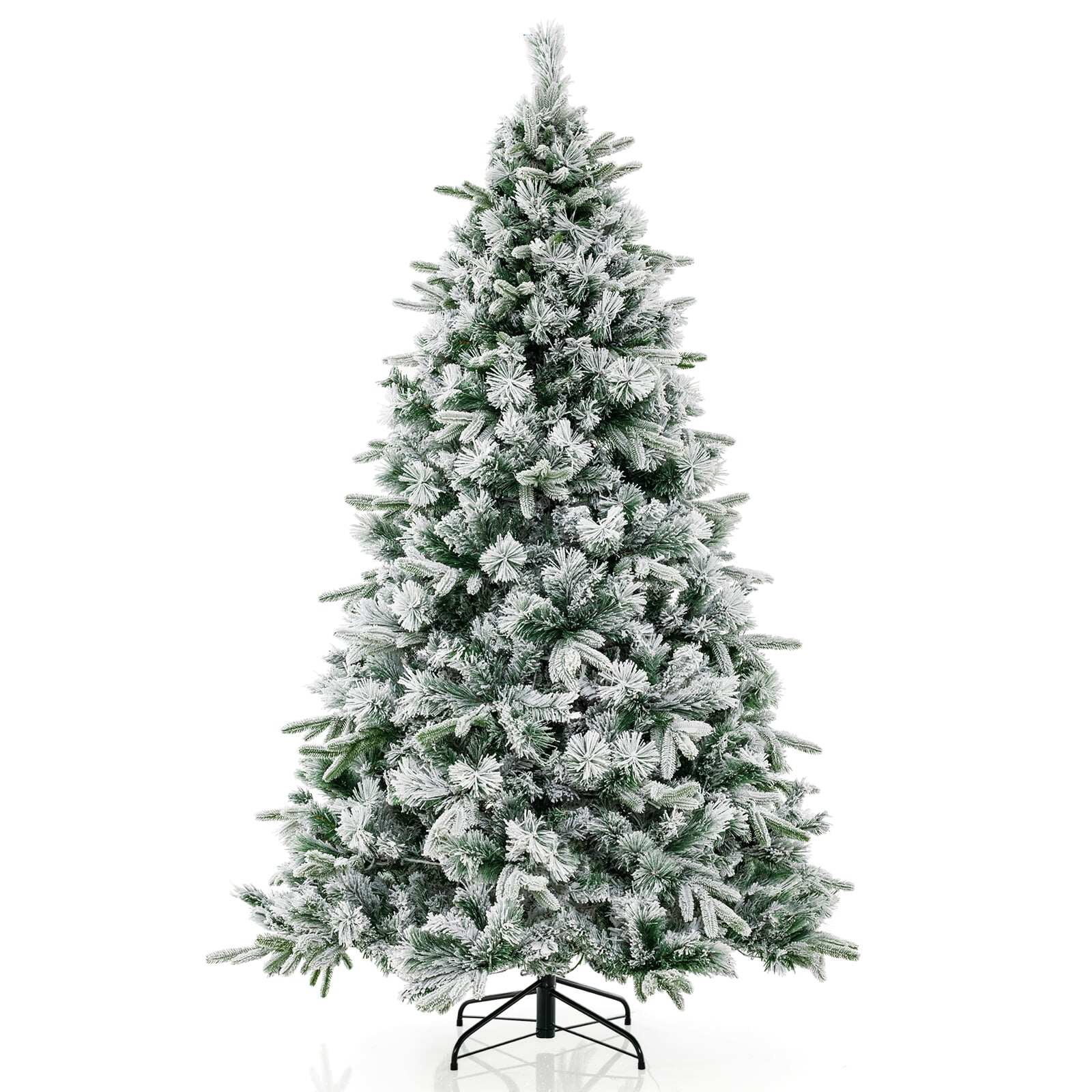 210 cm kunstkuusk lume ja valgustava kuusepuuga, millel on 300 sooja valget LED-tuld
