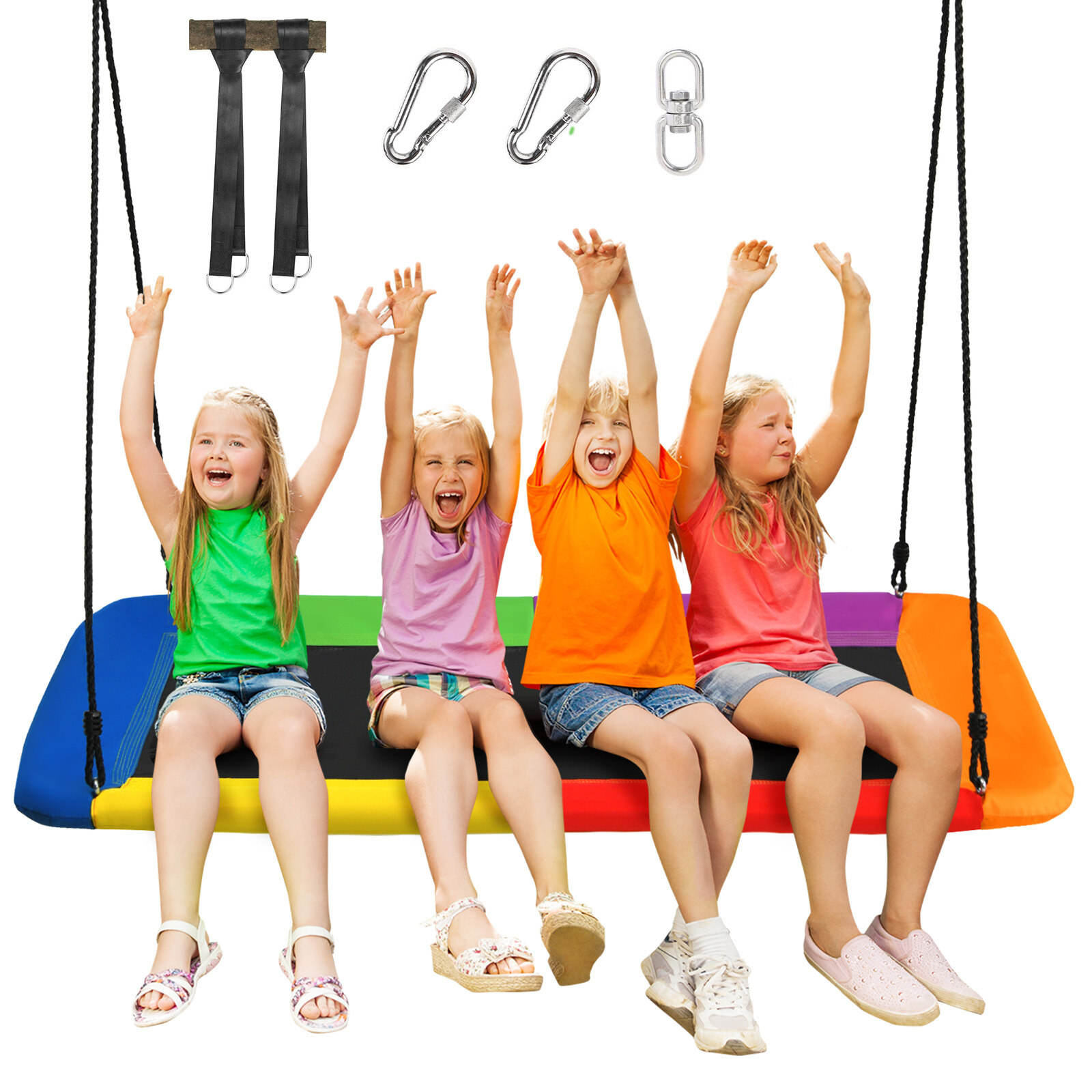 100-180cm puukiik, lastele mõeldud kiik, pesakiik, reguleeritavate köitega puukiik, värviline
