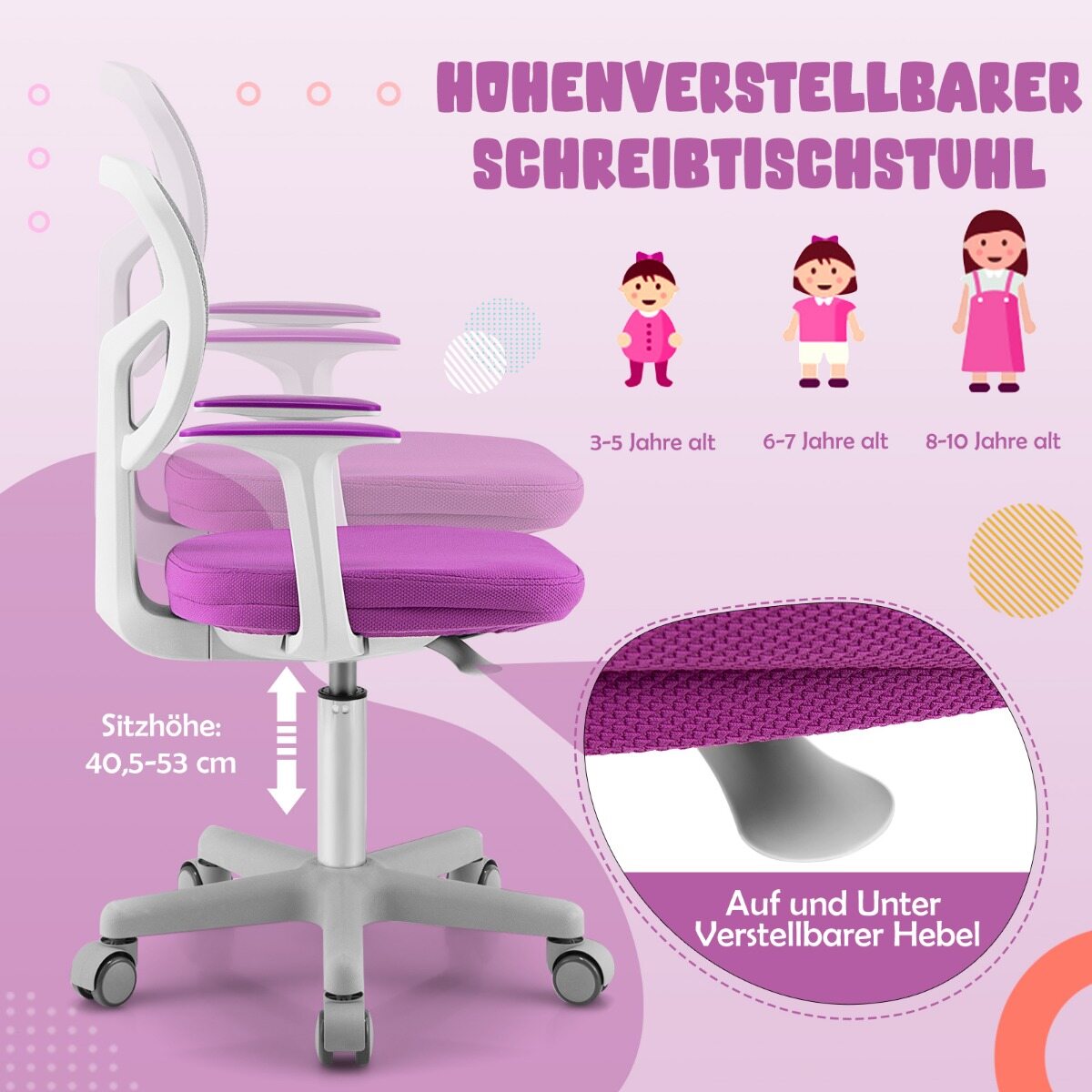 Laste laua tool, laste arvutitool reguleeritava kõrgusega, roheline, lilla