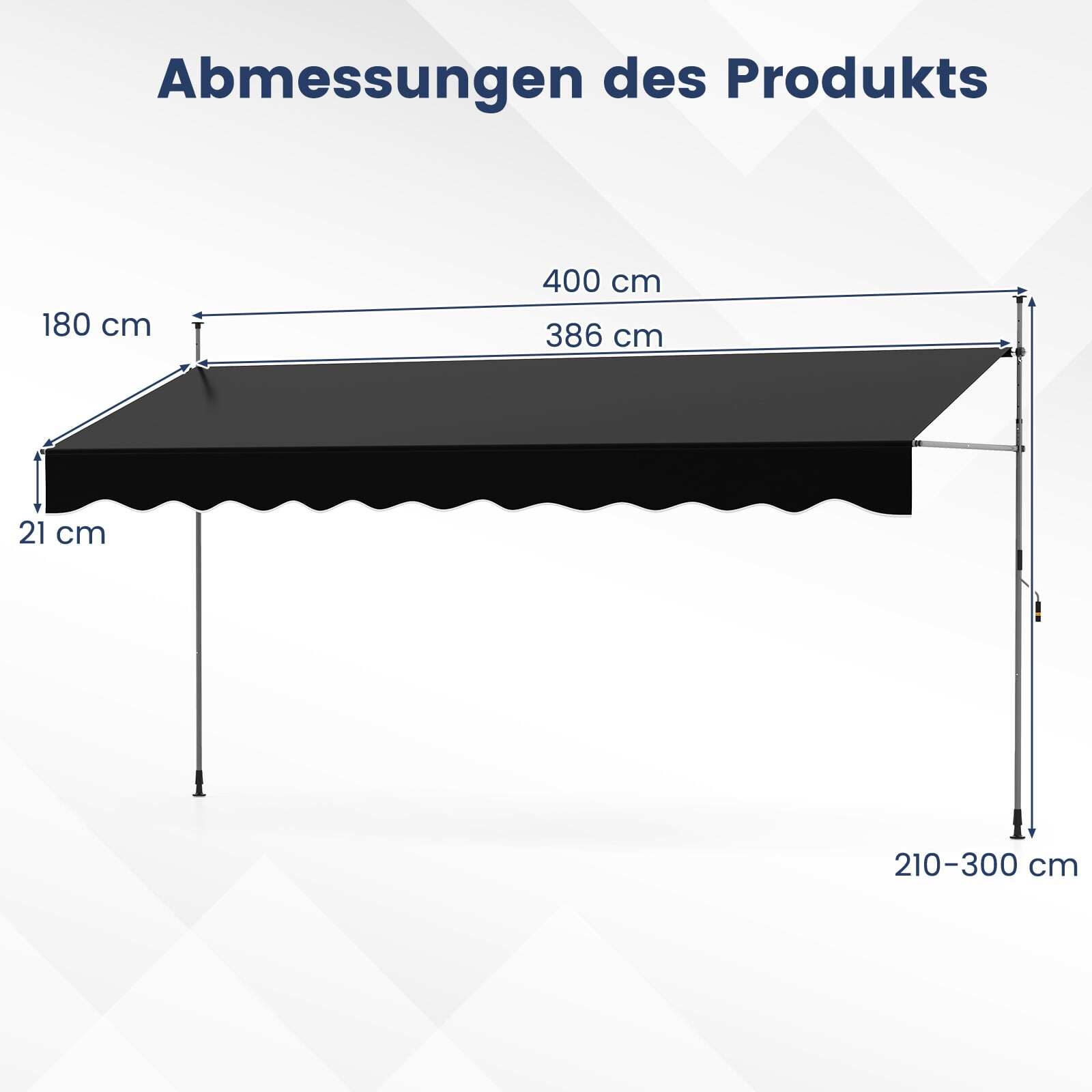 Reguleeritav õuevarikatus ilma puurimiseta vändaga, varikatus ja aed 400 x 210-300 cm must