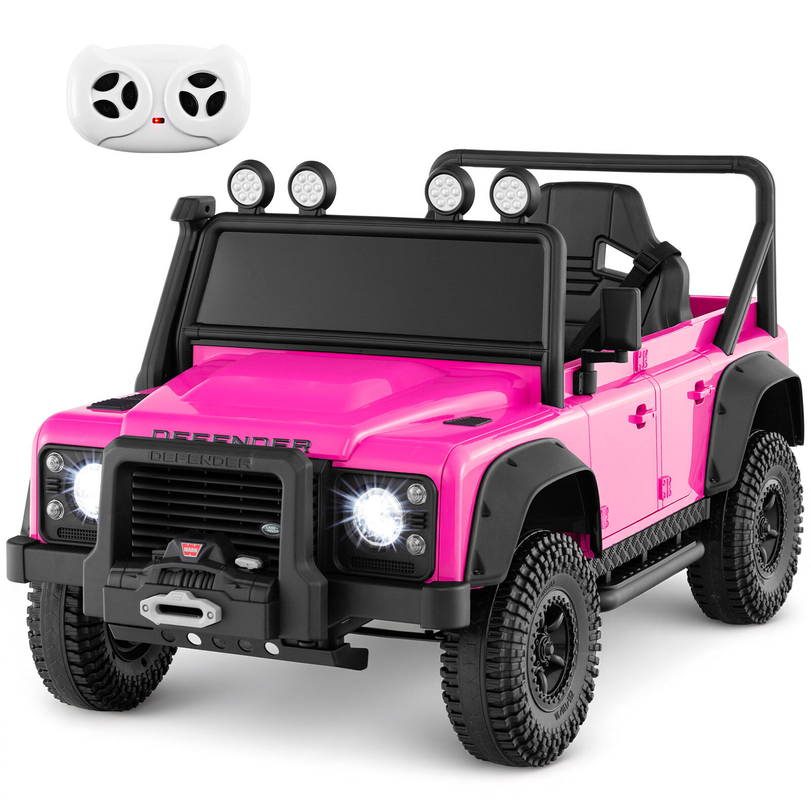 Land Rover Defender elektriauto lastele, elektriauto lapsevanema puldiga, täisvedrustus, esituled, roosa