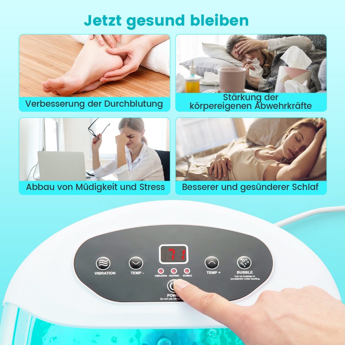 Jalamassaaži jalavann elektriline jalamassaažiseade soojendusega jääsinine