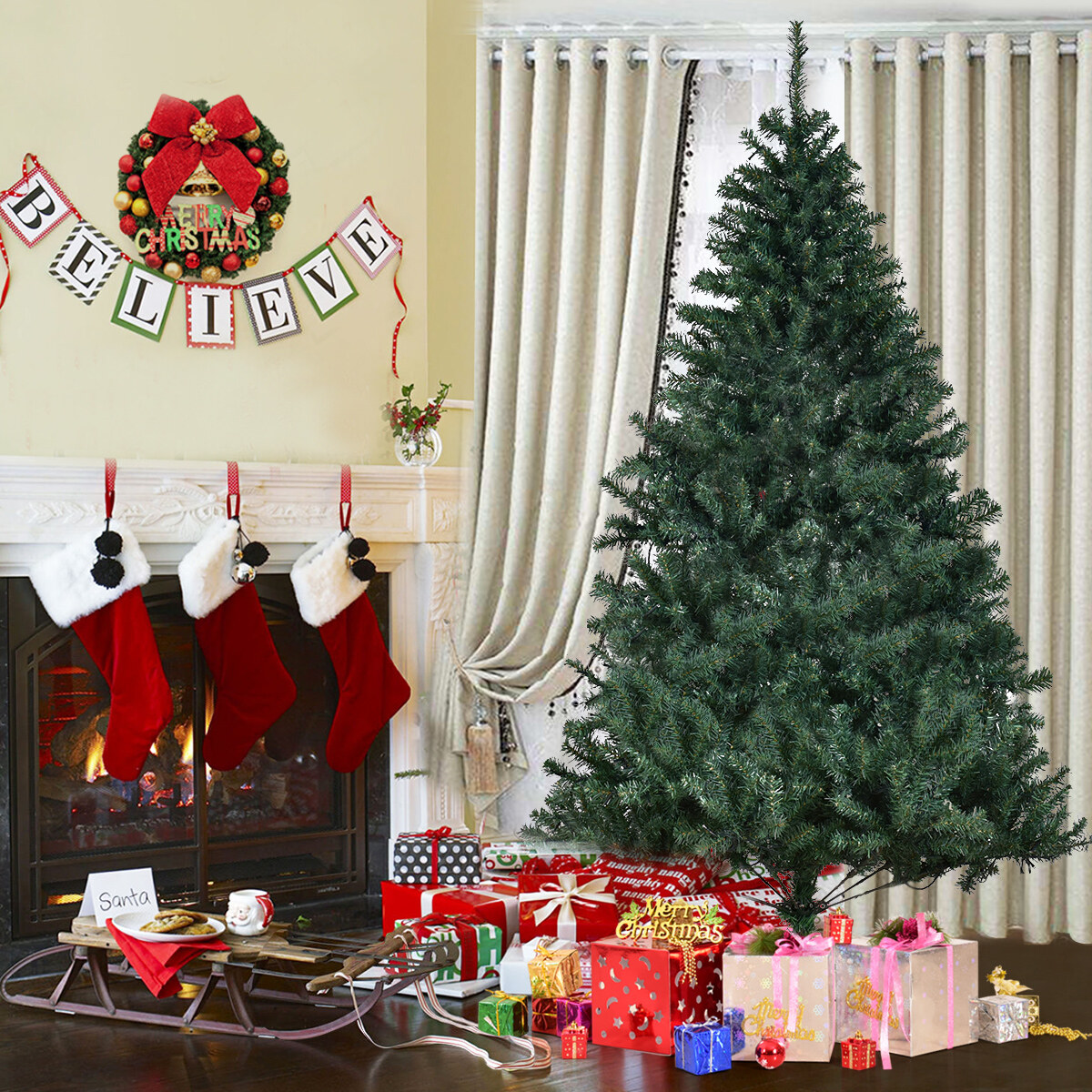 Jõulupuu Kunstlik jõulupuu LED-tuledega Jõulupuu 120/180/210/240/270 cm Roheline-180 cm