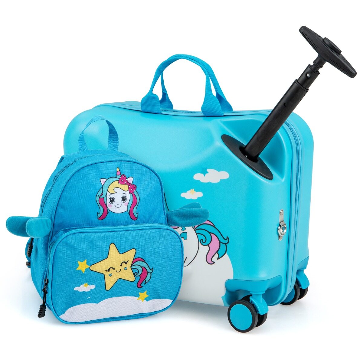 2-osaline laste pagasikomplekt pöörlevate rataste ja lahtilangemisvastase köiega - sinine