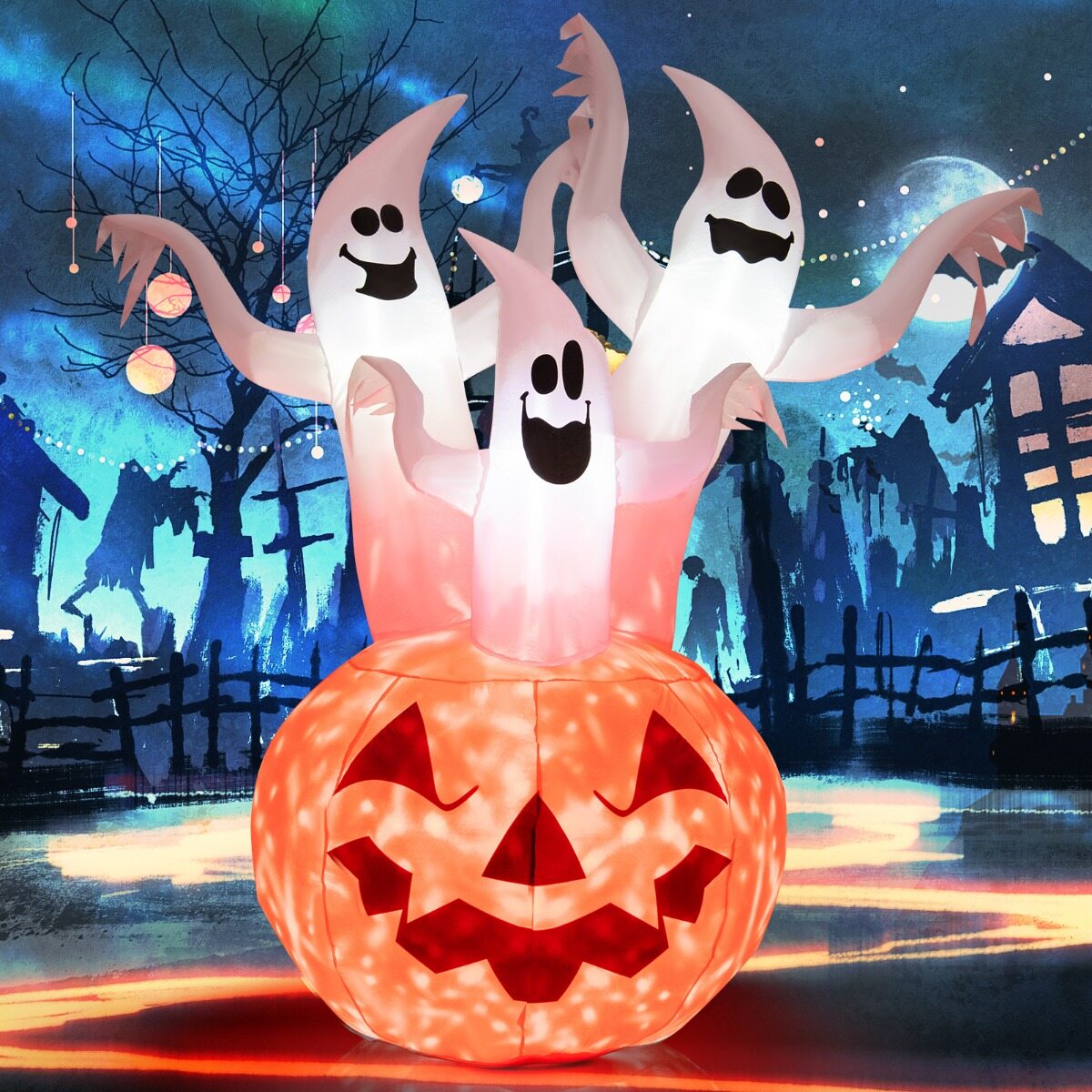 Halloweeni kaunistus kummitustega ja kõrvitsatega 140 x 90 x 182 cm