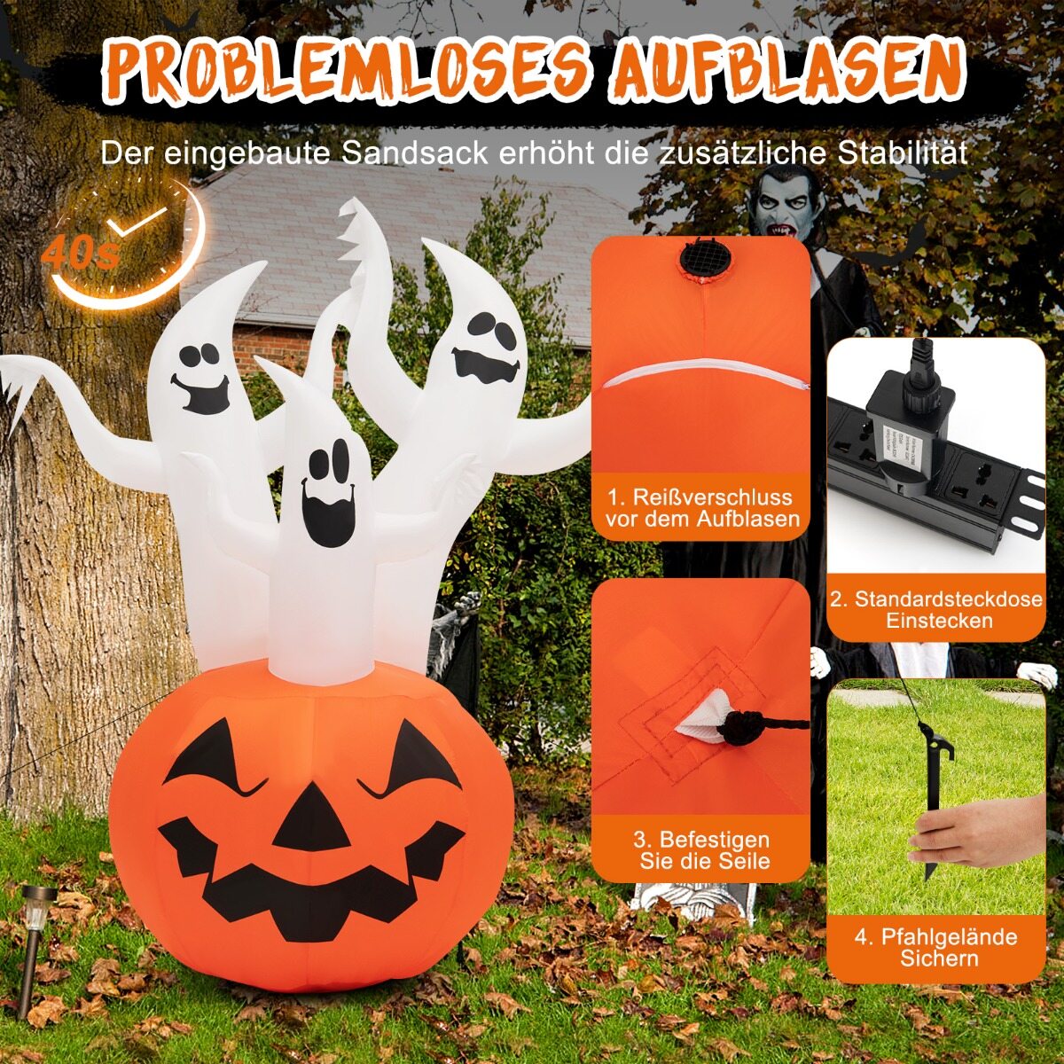 Halloweeni kaunistus kummitustega ja kõrvitsatega 140 x 90 x 182 cm