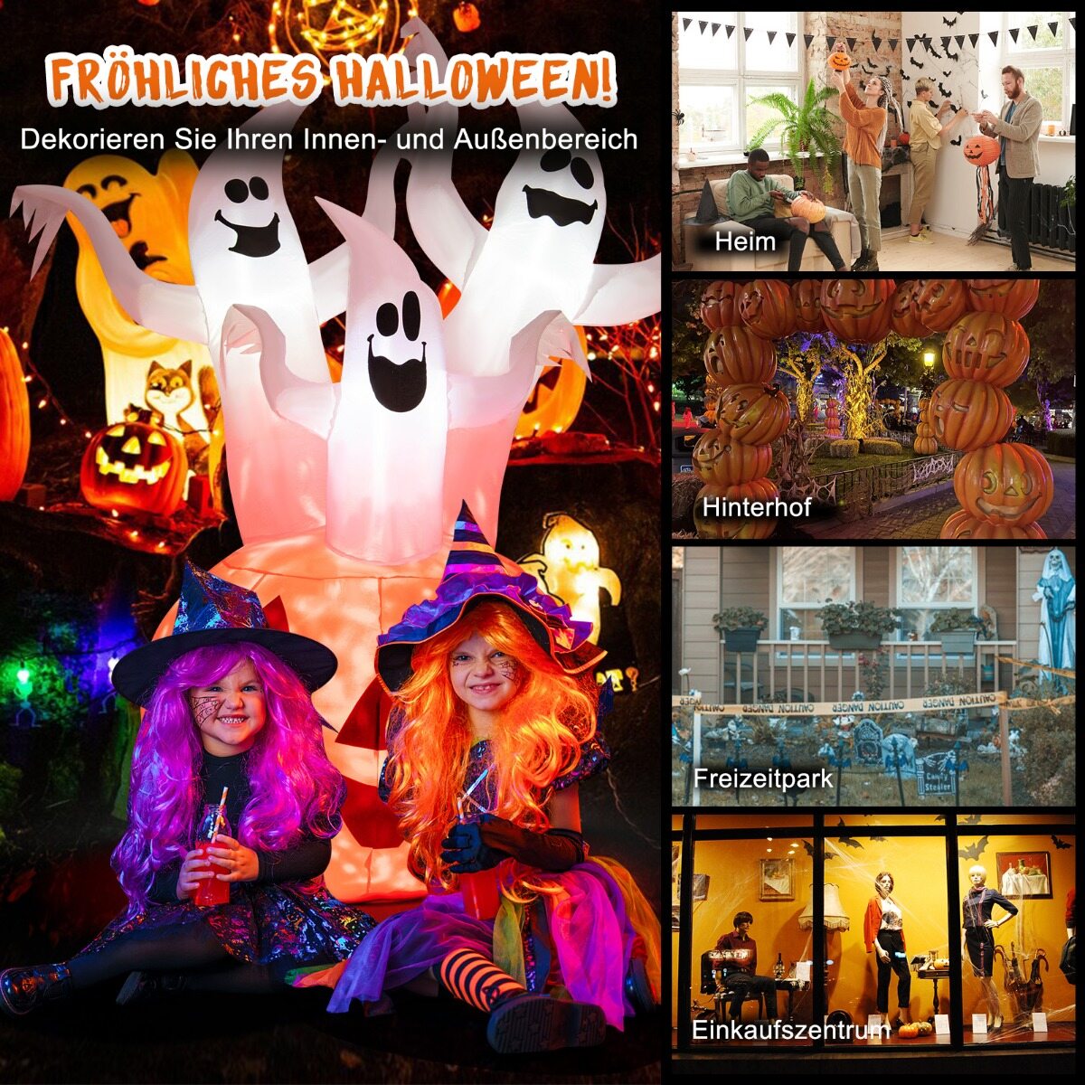 Halloweeni kaunistus kummitustega ja kõrvitsatega 140 x 90 x 182 cm