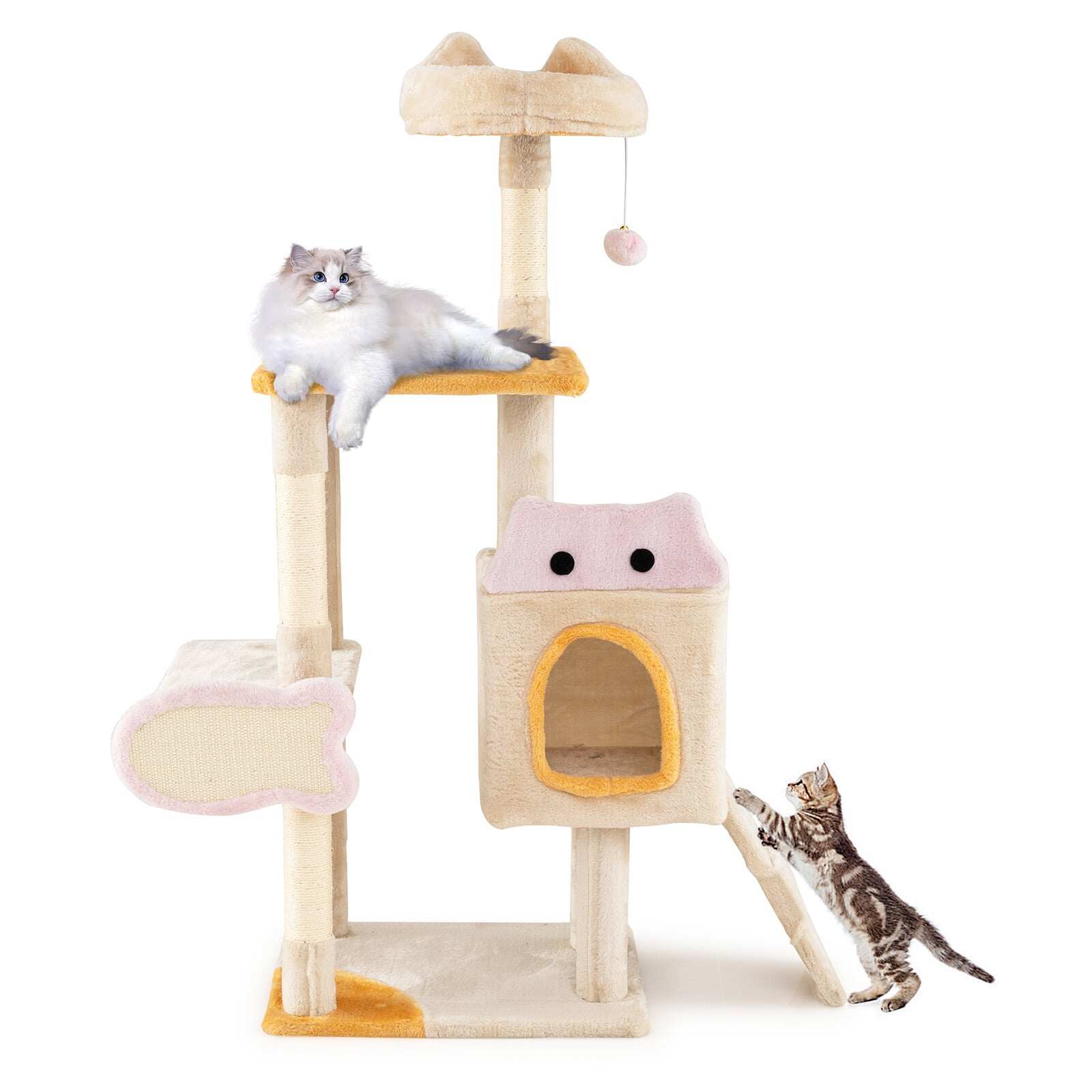 Small cat tree with fish-shaped scratching board, wooden cat tree, cat scratching post, climbing tree