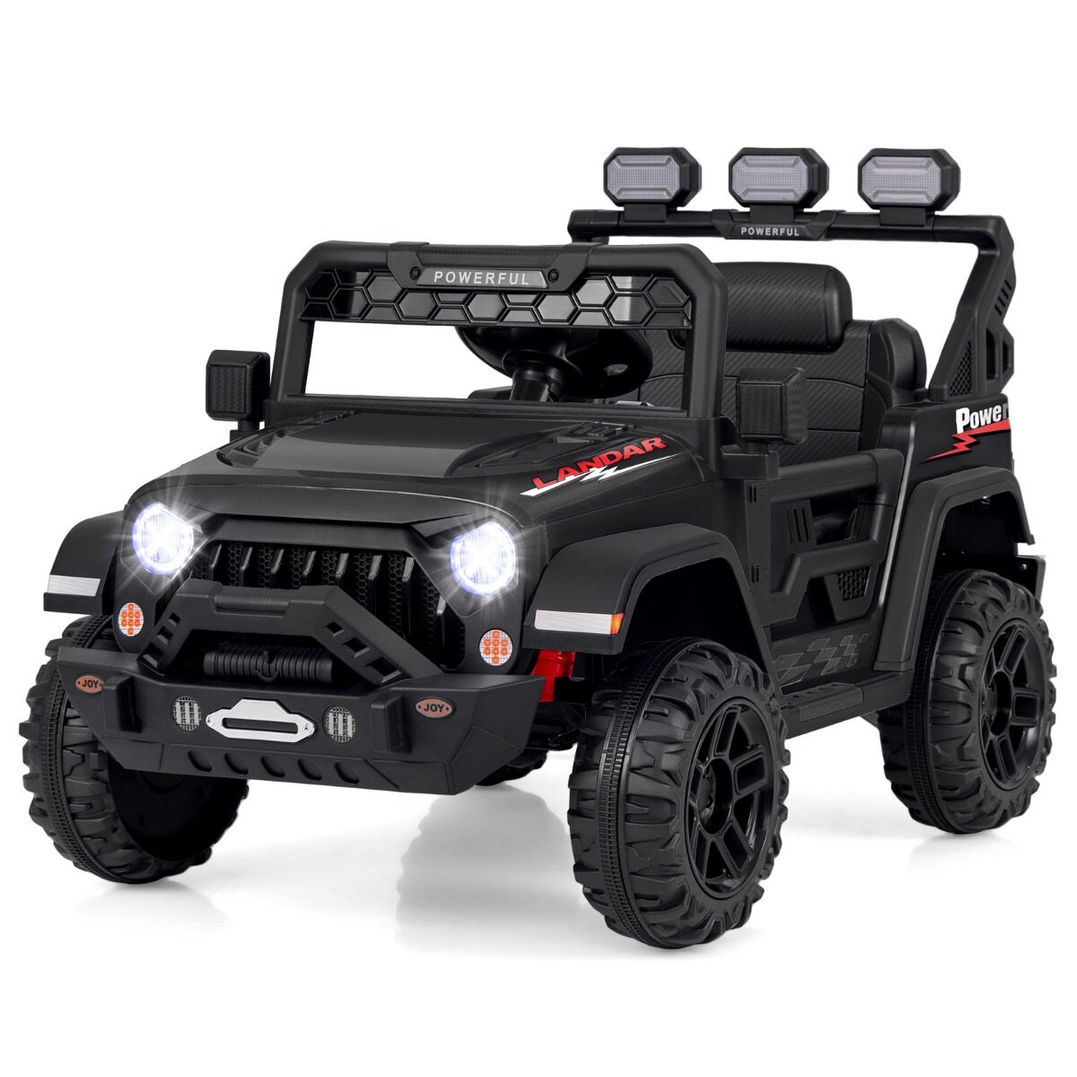 Laste elektriauto 2,4 G puldi ja USB ning tulede ja muusikaga, 12 V lasteauto, must Jeep