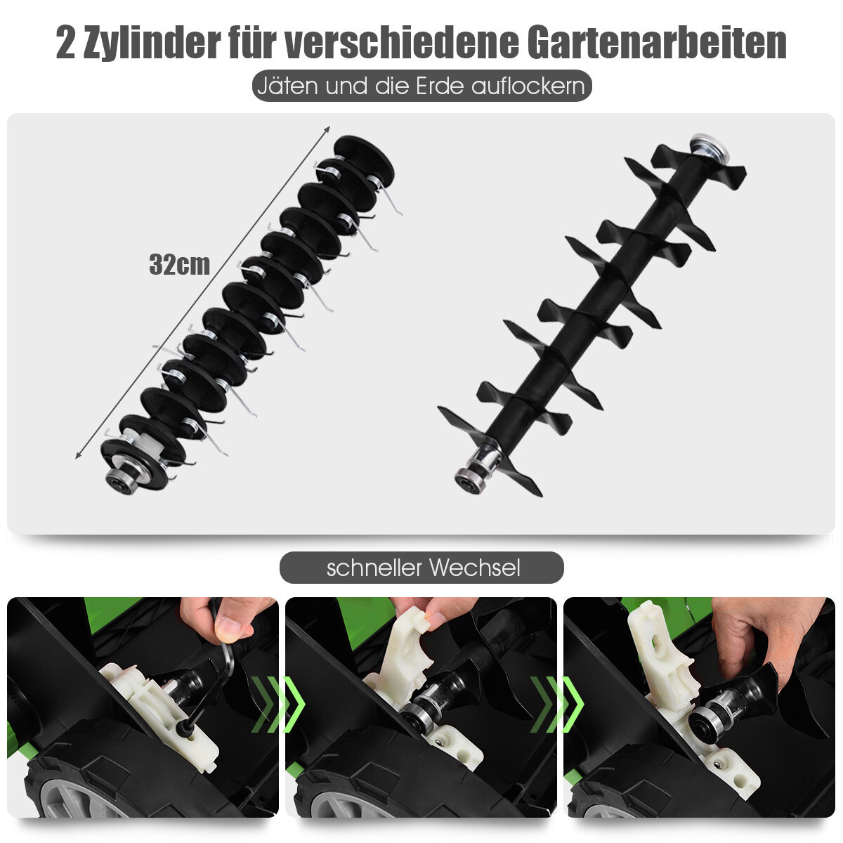 Elektriline muruniiduk-aeraator 1800 W, 2 töösügavustaset, 106 x 58 x 110,5 cm, roheline