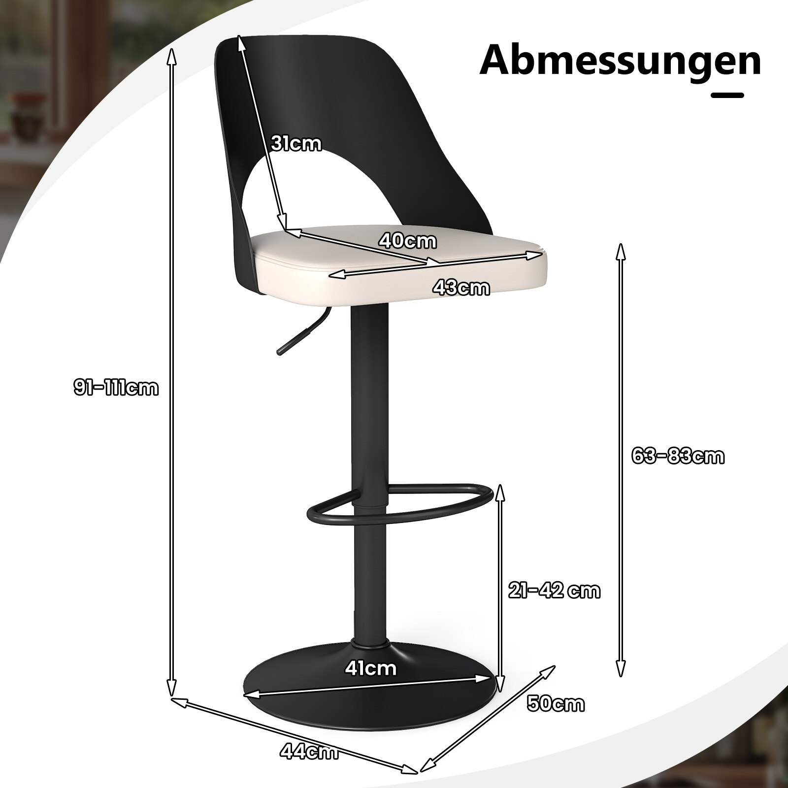 Modernsed reguleeritavad pöörlevad baaritoolid köögibistroosse, 2 baaritooli komplekt suurendatud kunstnahast istmega, must