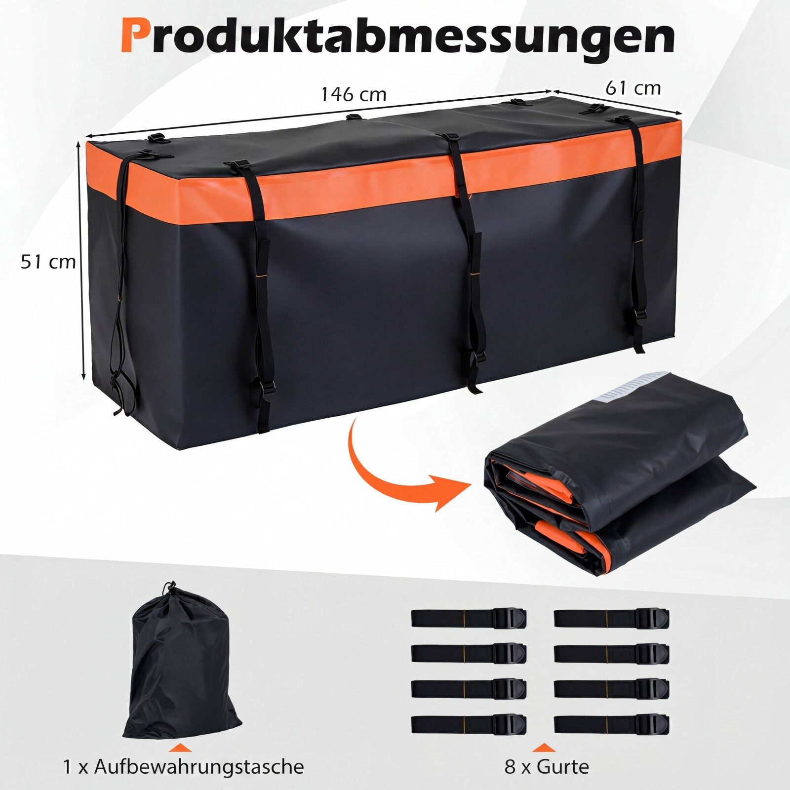 Tagumine pagasikast haakekonksule, 453 l, PVC, veekindel, kokkupandav, tugevdatud rihmadega, auto pagasikott