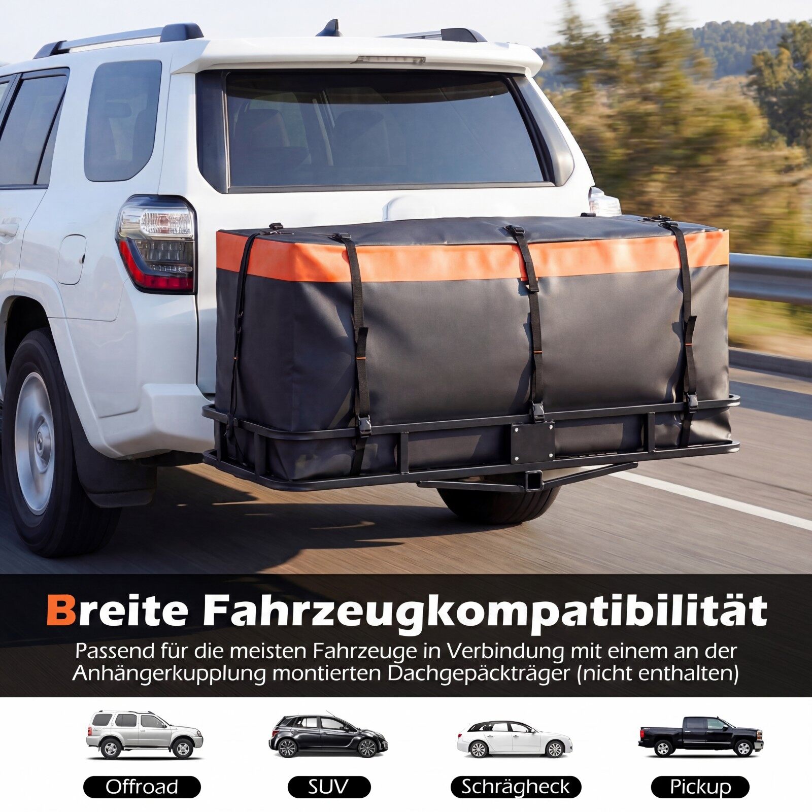 Tagumine pagasikast haakekonksule, 453 l, PVC, veekindel, kokkupandav, tugevdatud rihmadega, auto pagasikott