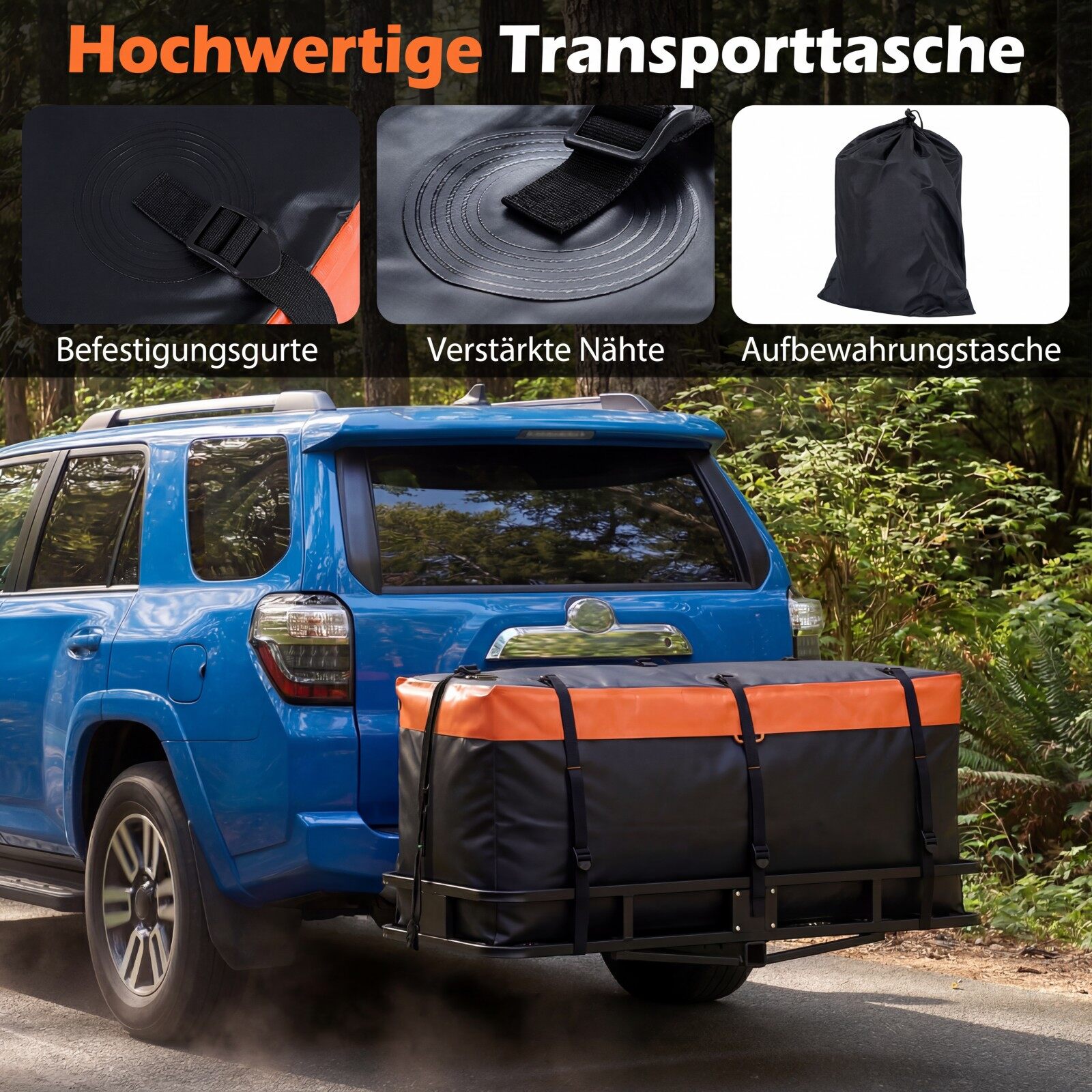 Tagumine pagasikast haakekonksule, 453 l, PVC, veekindel, kokkupandav, tugevdatud rihmadega, auto pagasikott