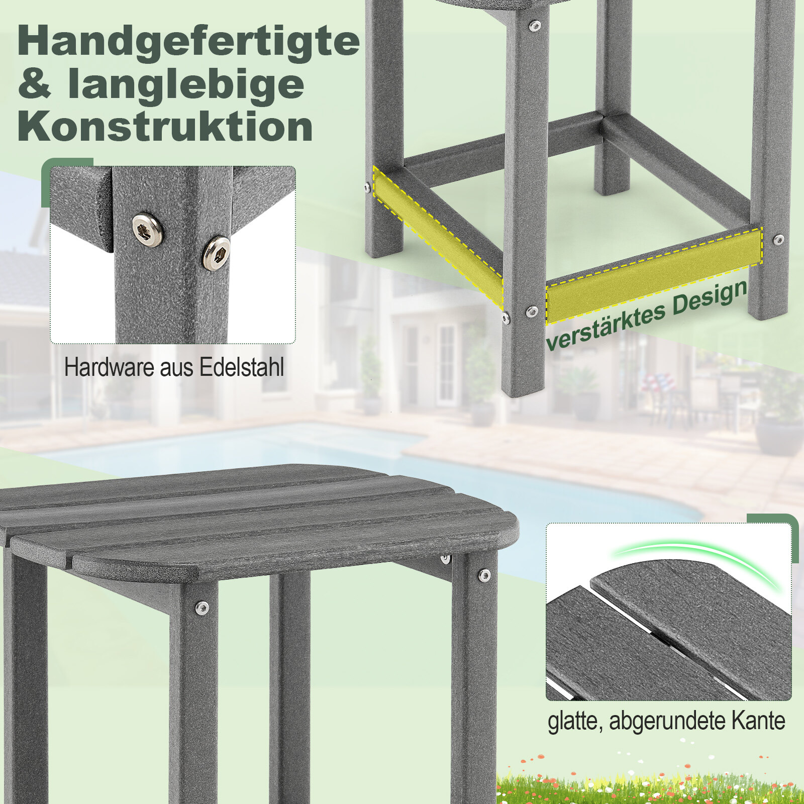Ilmastikukindel kohvilaud roostevabast HDPE materjalist, õuekohvilaud hall